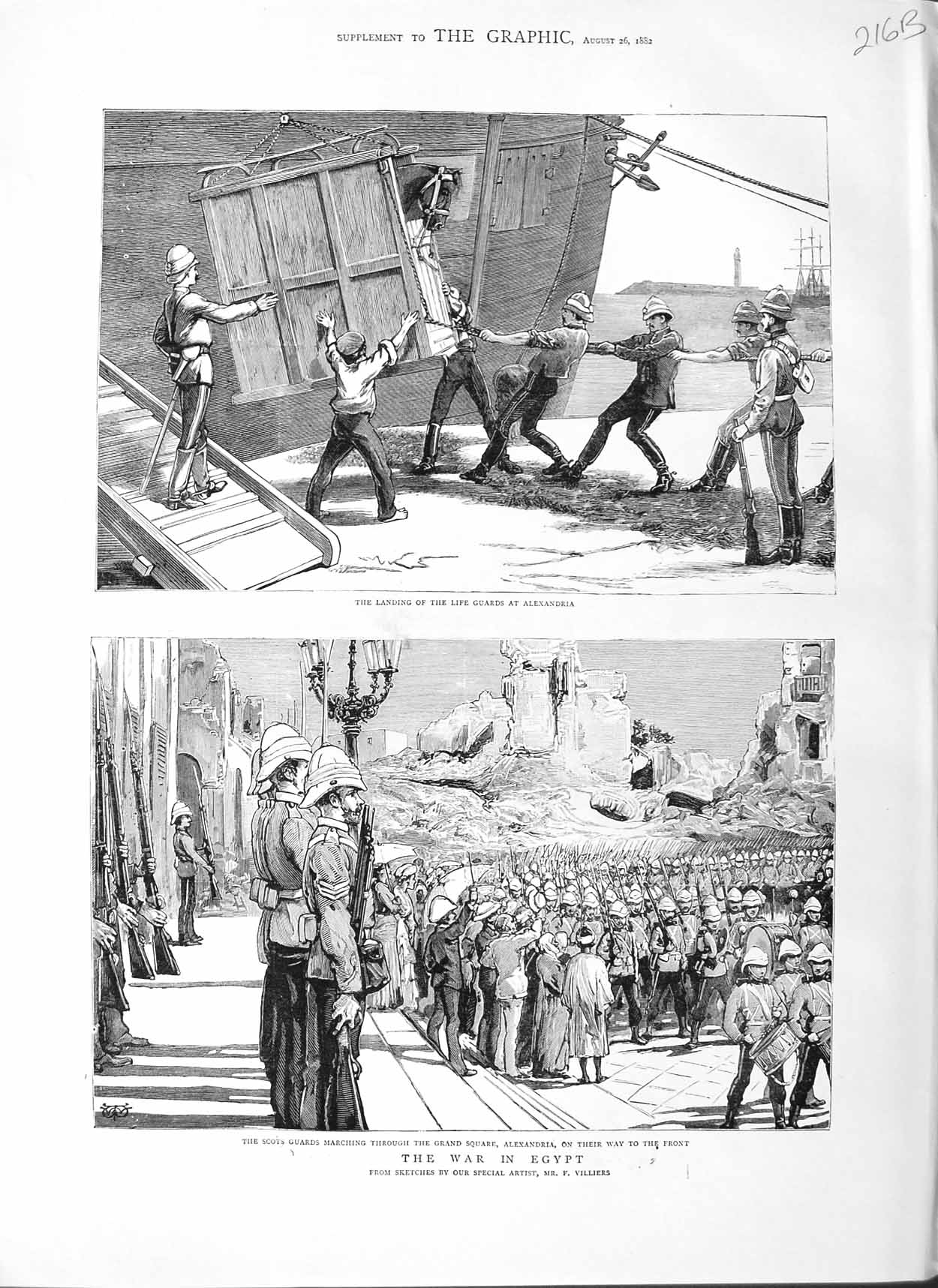 Original Old Antique Print 1882 War Egypt Scots Life Guards Alexandria Siers