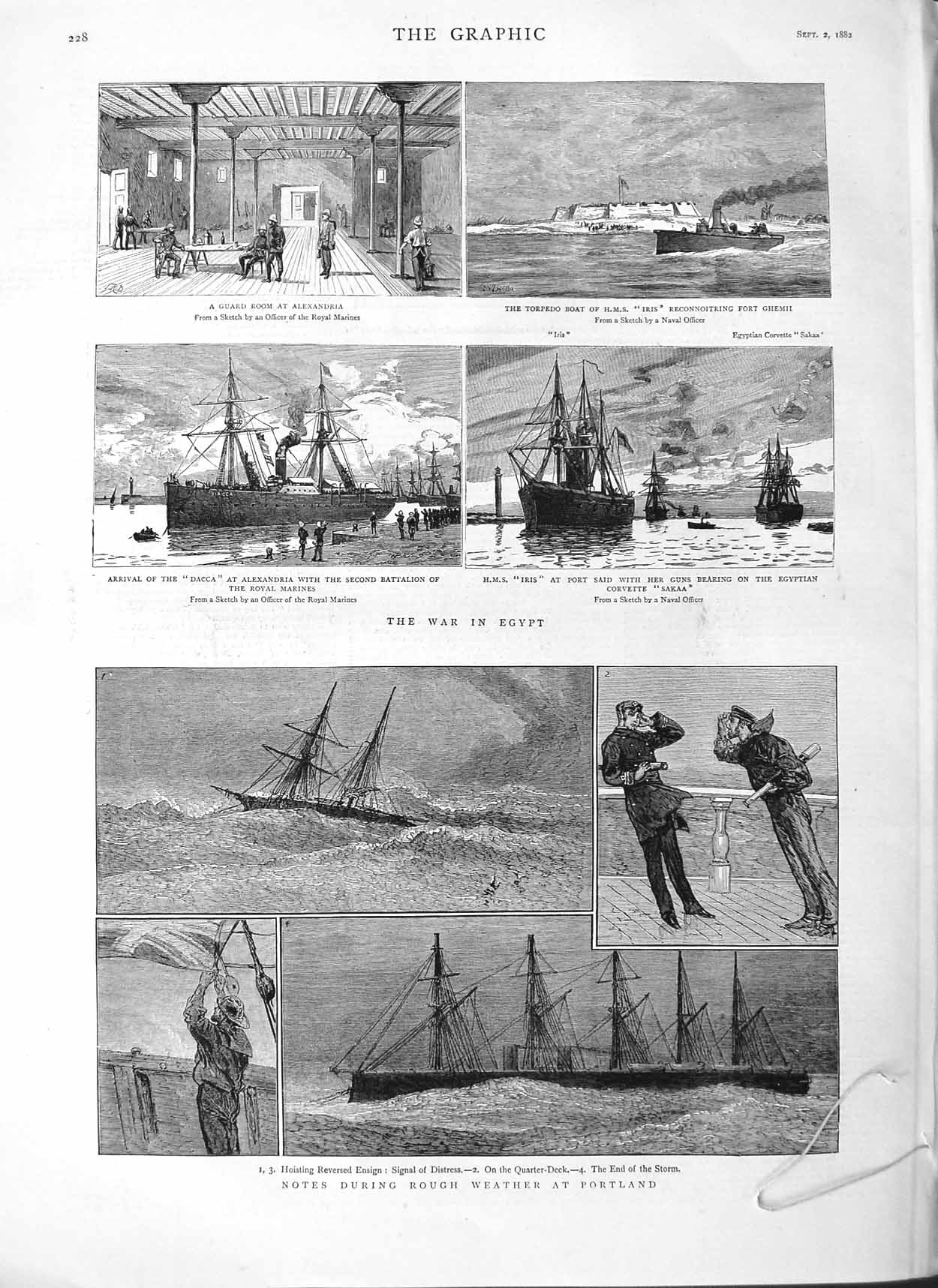 Old Antique Print 1882 Portland Ships War Egypt Iris Port Said Alexandria 19th