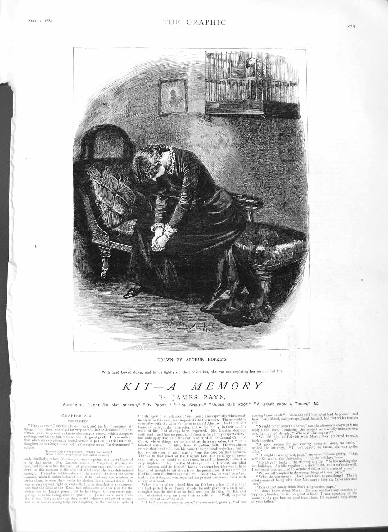 Original Old Antique Print 1882 Illustration Story Kit Woman Arthur Hopkins Art