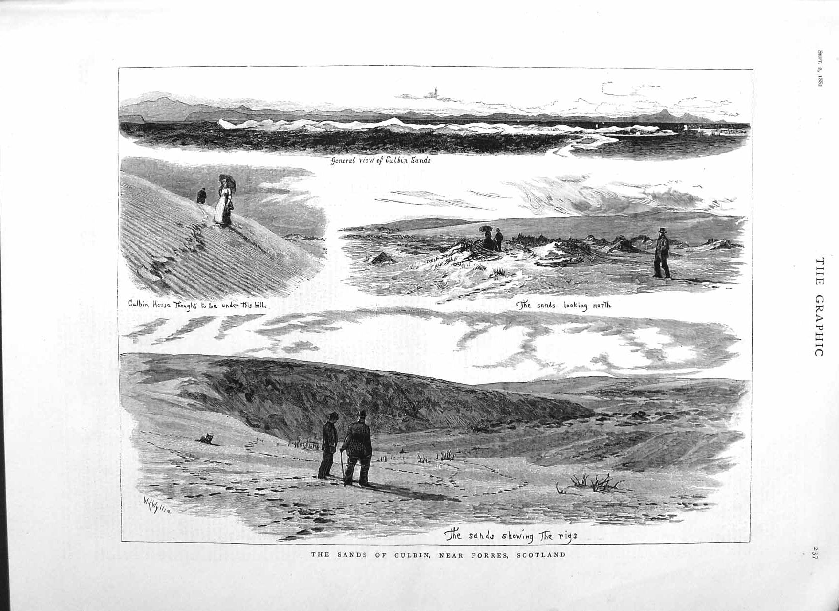 Original Old Antique Print 1882 View Sands Culbin Forres Scotland F Victorian