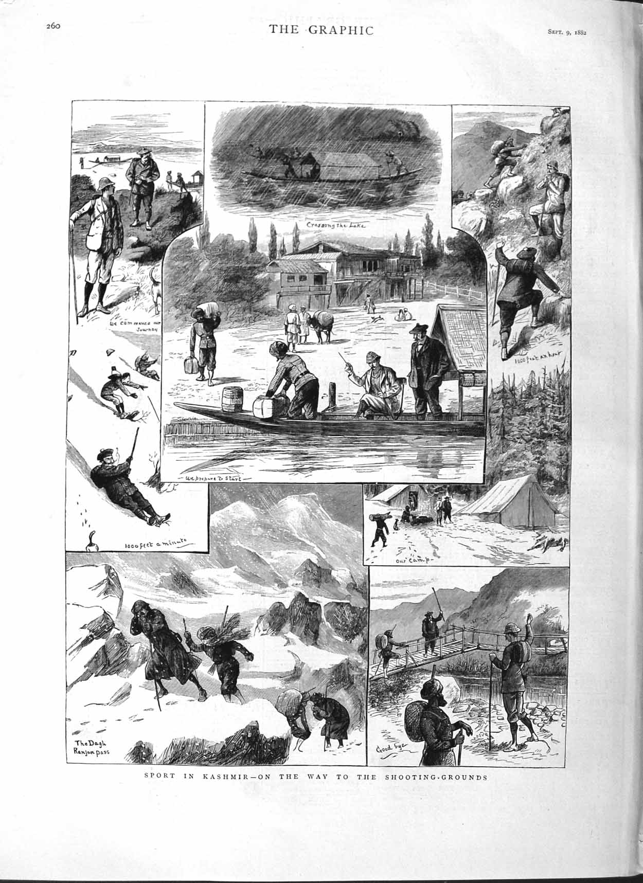 Original Old Antique Print 1882 Sport Kashmir Shooting Dagh Ranjan Pass Siers