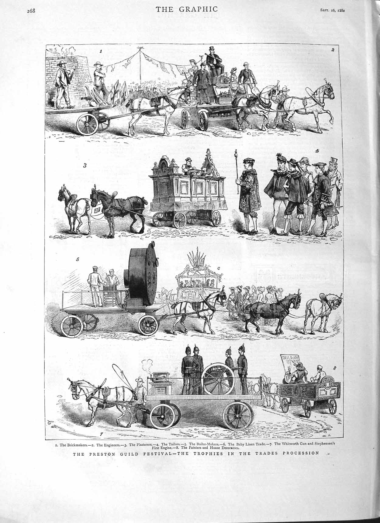 Old Antique Print 1882 Preston Guild Festival Trades Procession Whitworth 19th