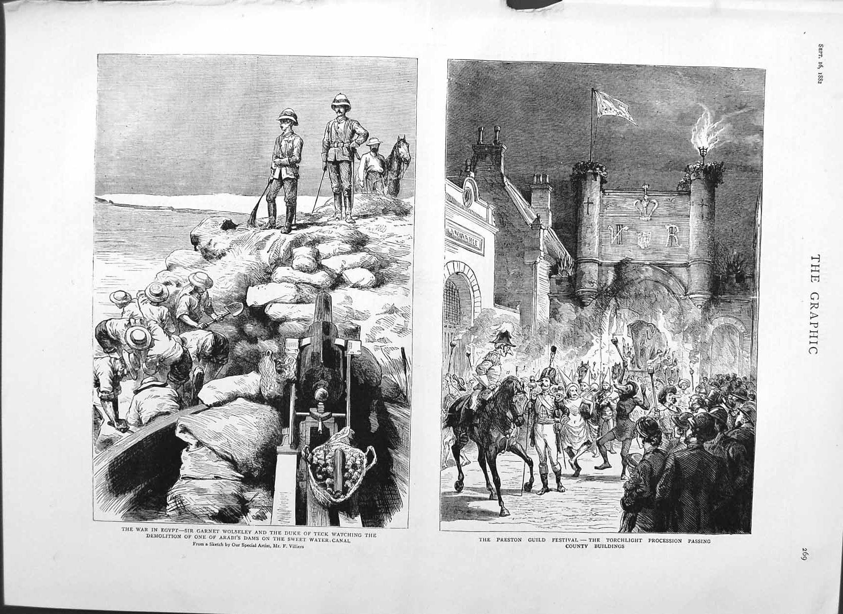 Old Antique Print 1882 War Egypt Arabi Wolseley Duke Teck Preston Guild 19th