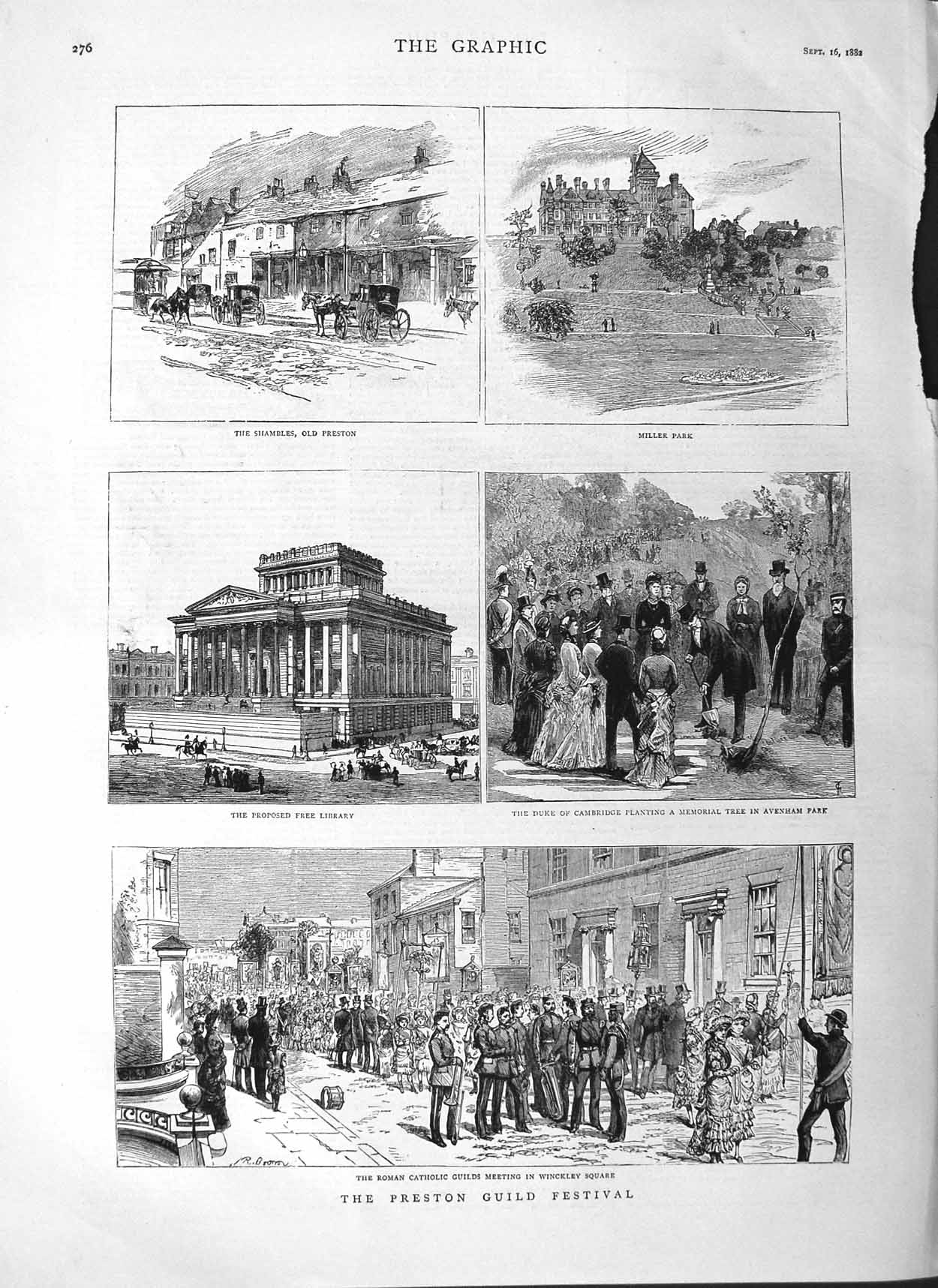 Original Old Antique Print 1882 Preston Guild Festival Duke Cambridge W 19th