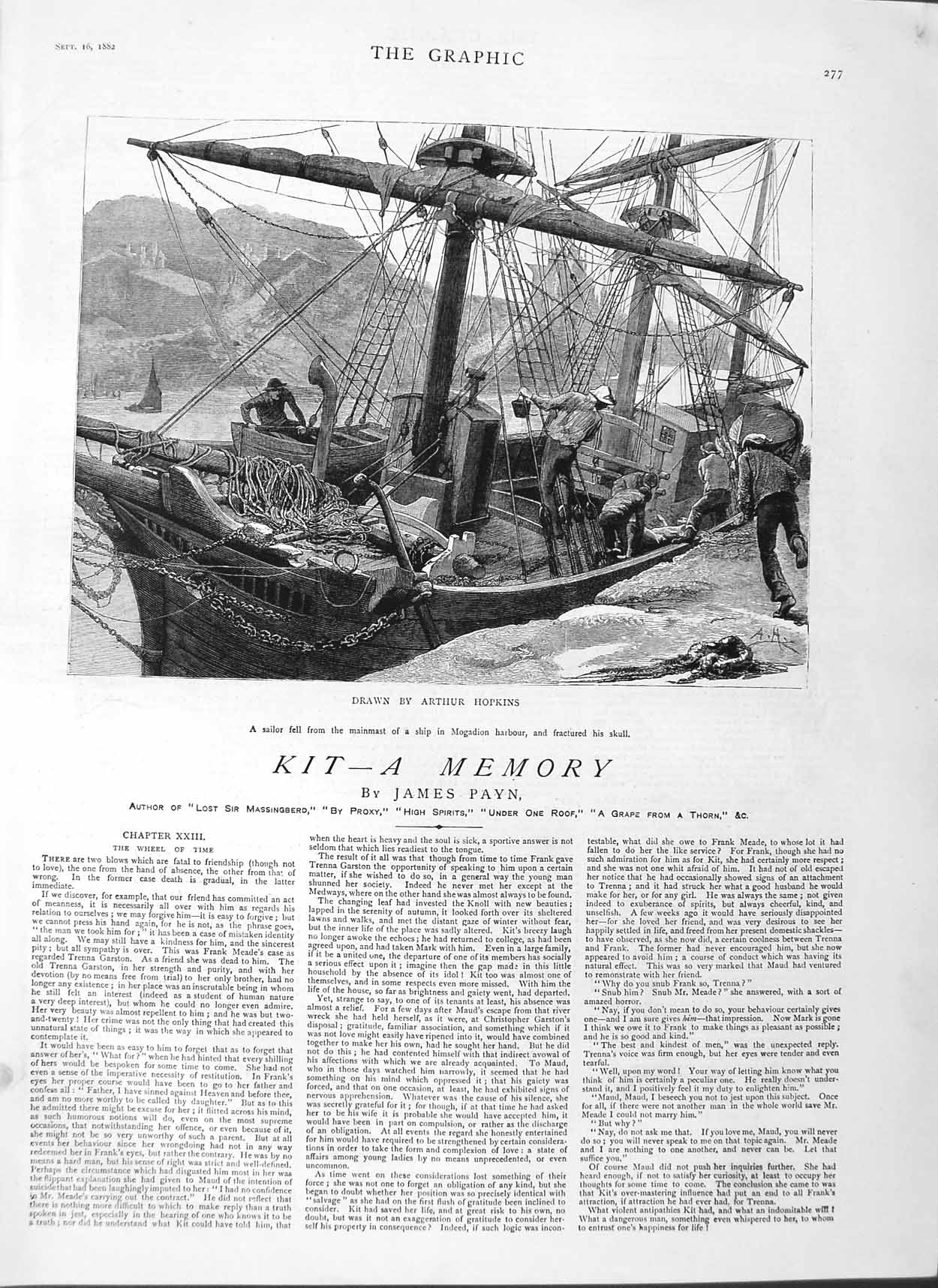 Original Old Antique Print 1882 Illustration Story Kit Ship Mogadion Harbour