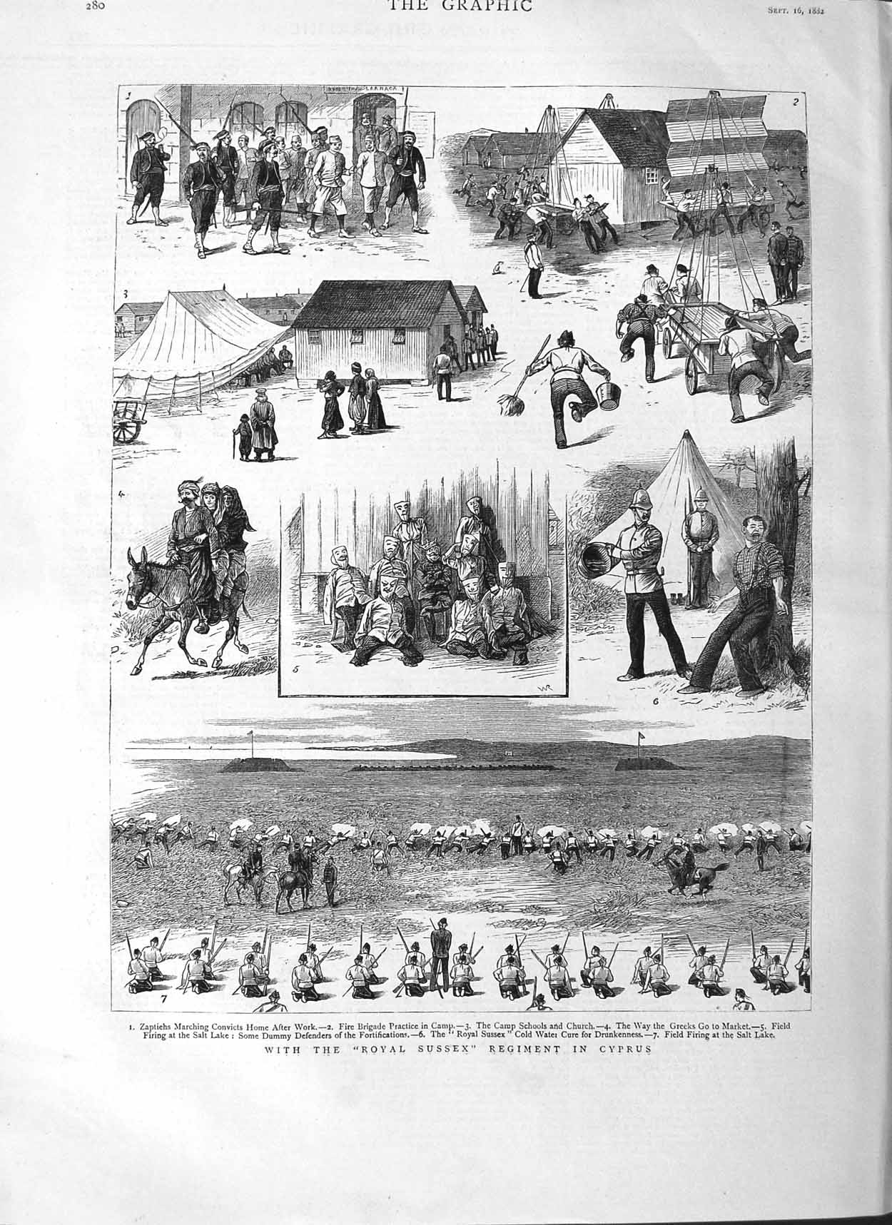 Original Old Antique Print 1882 Royal Sussex Regiment Cyprus Siers Zapti 19th