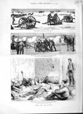 Original Old Antique Print 1882 War Egypt Mule Battery Suez Ismailia Gr 19th