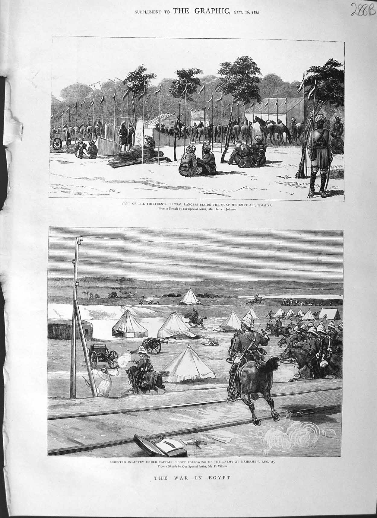 Old Antique Print 1882 War Egypt Bengal Lancers Ismailia Pigott Mahsameh 19th