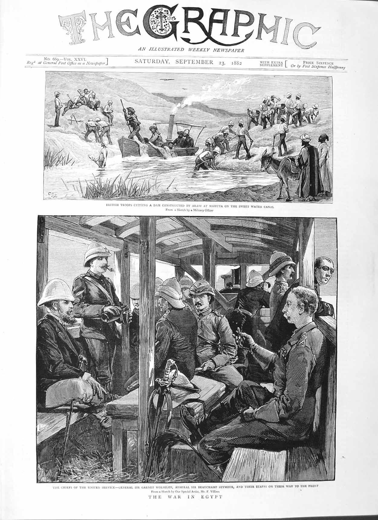 Original Old Antique Print 1882 War Egypt British Army Mahuta Wolseley Seymour