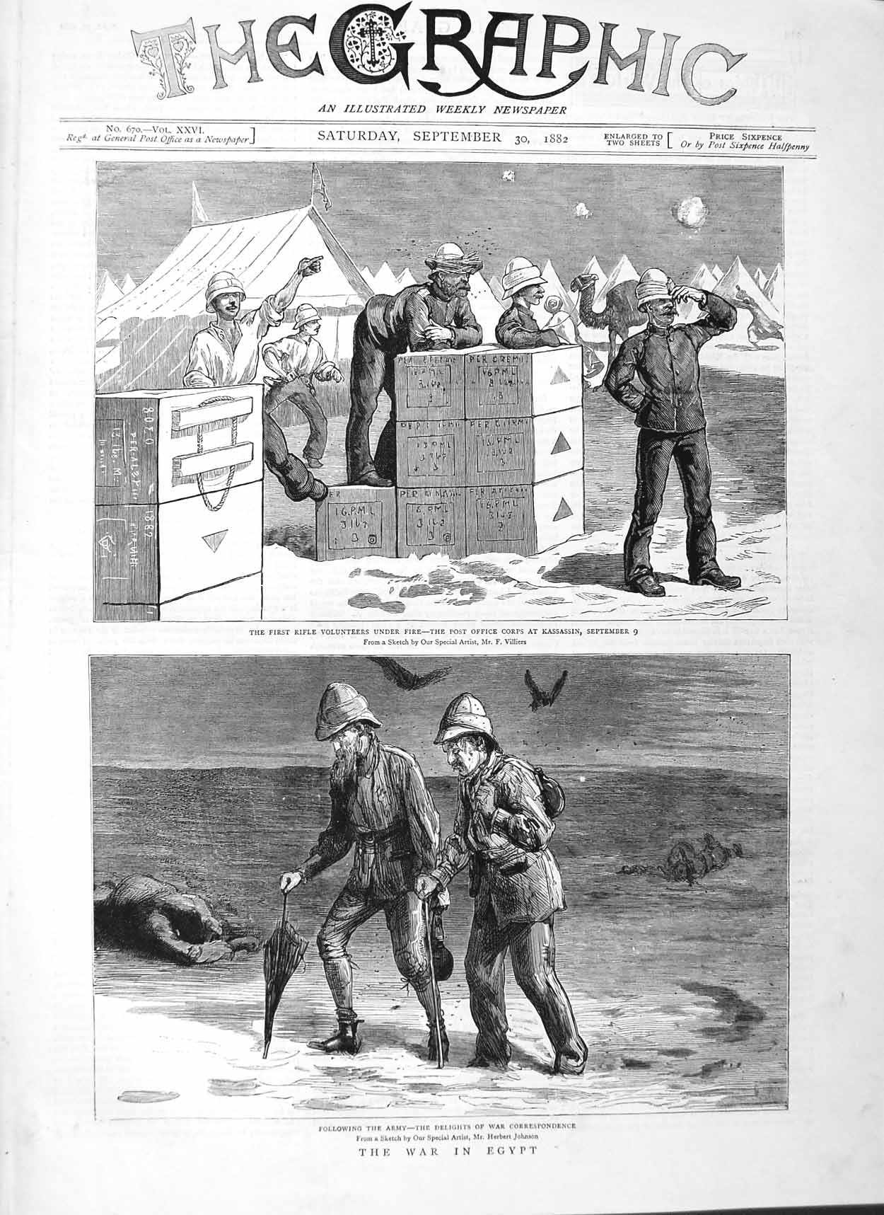 Original Old Antique Print 1882 War Egypt Kassassin Rifle Volunteers Post 19th