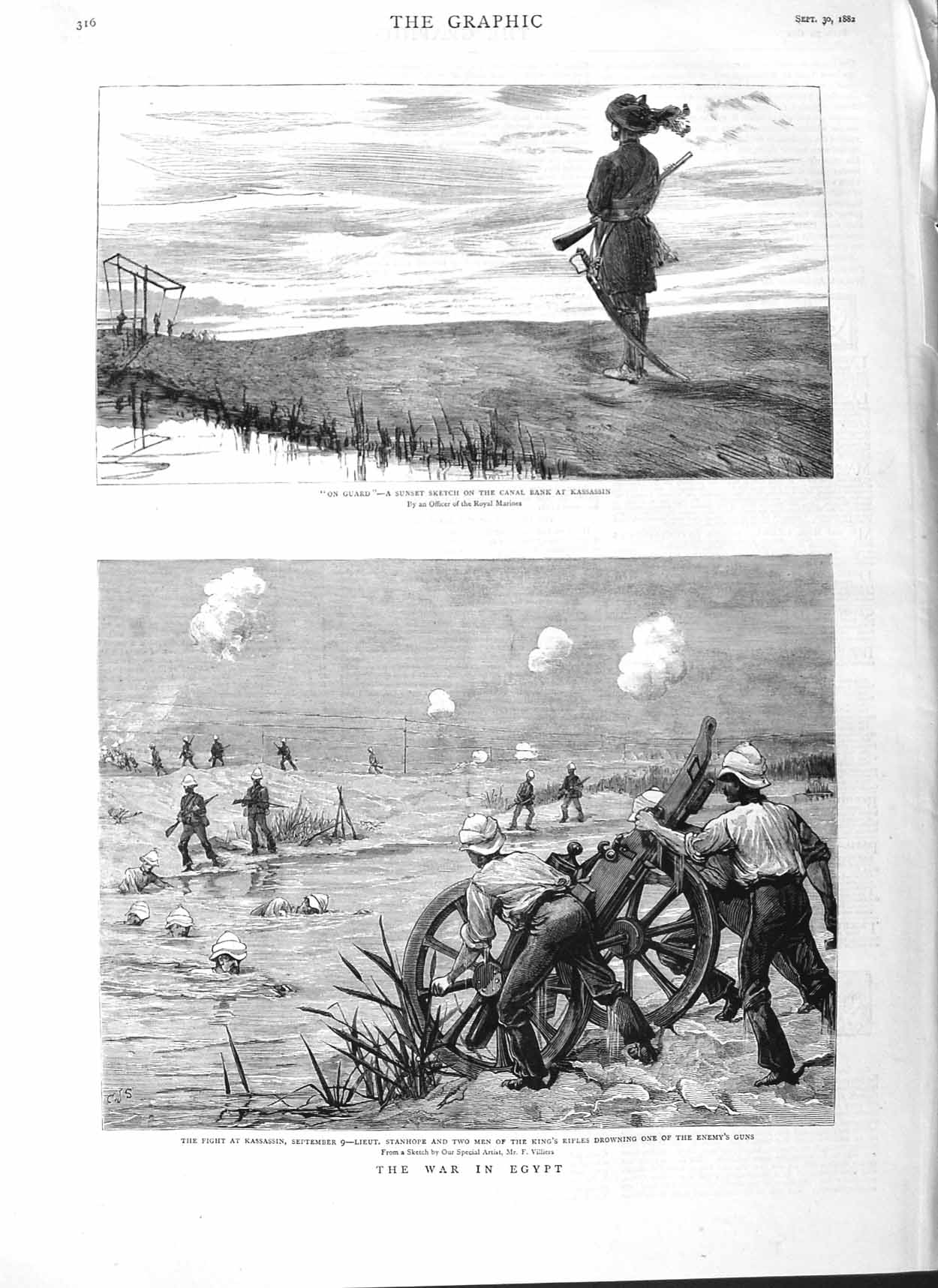 Original Old Antique Print 1882 Canal Bank Kassassin War Siers Egypt Stanhope