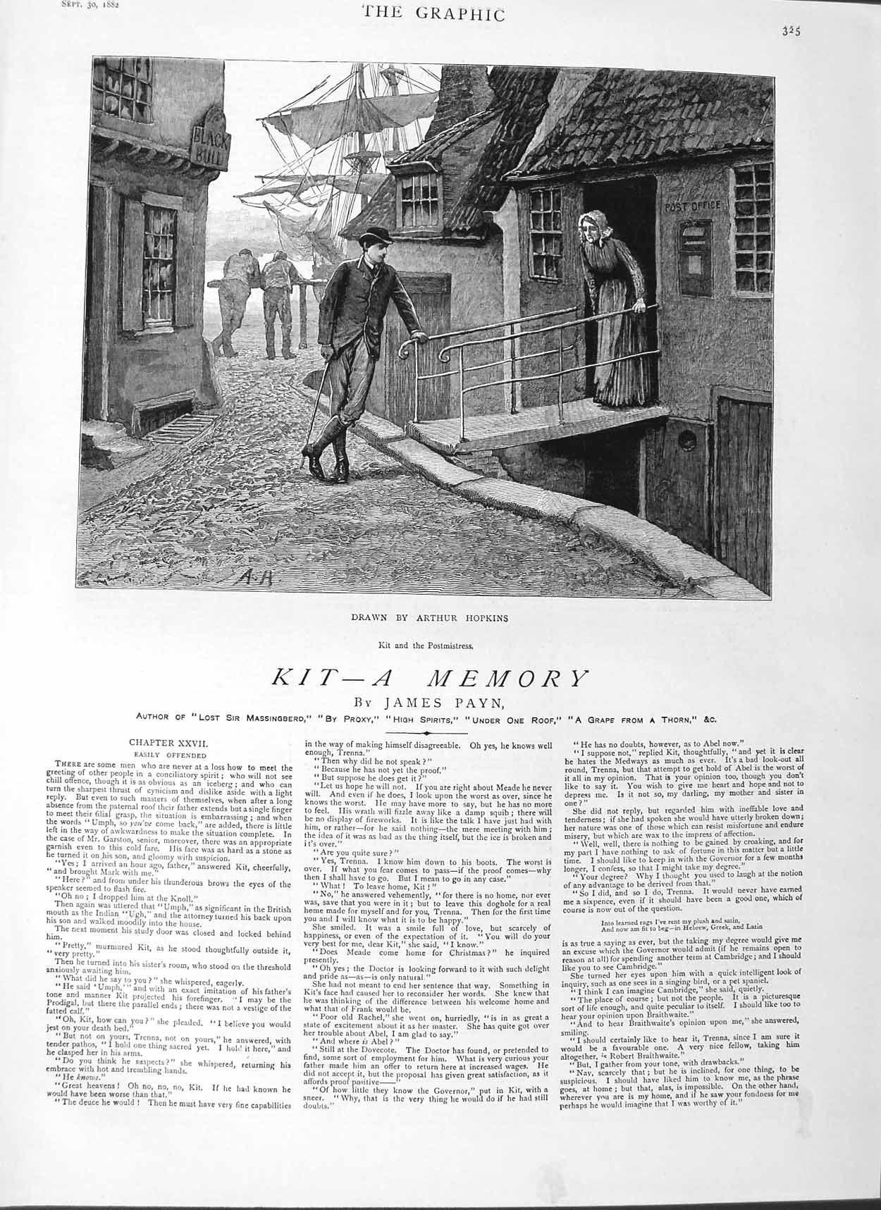 Old Antique Print 1882 Illustration Story Kit Postmistress Arthur Hopkins 19th