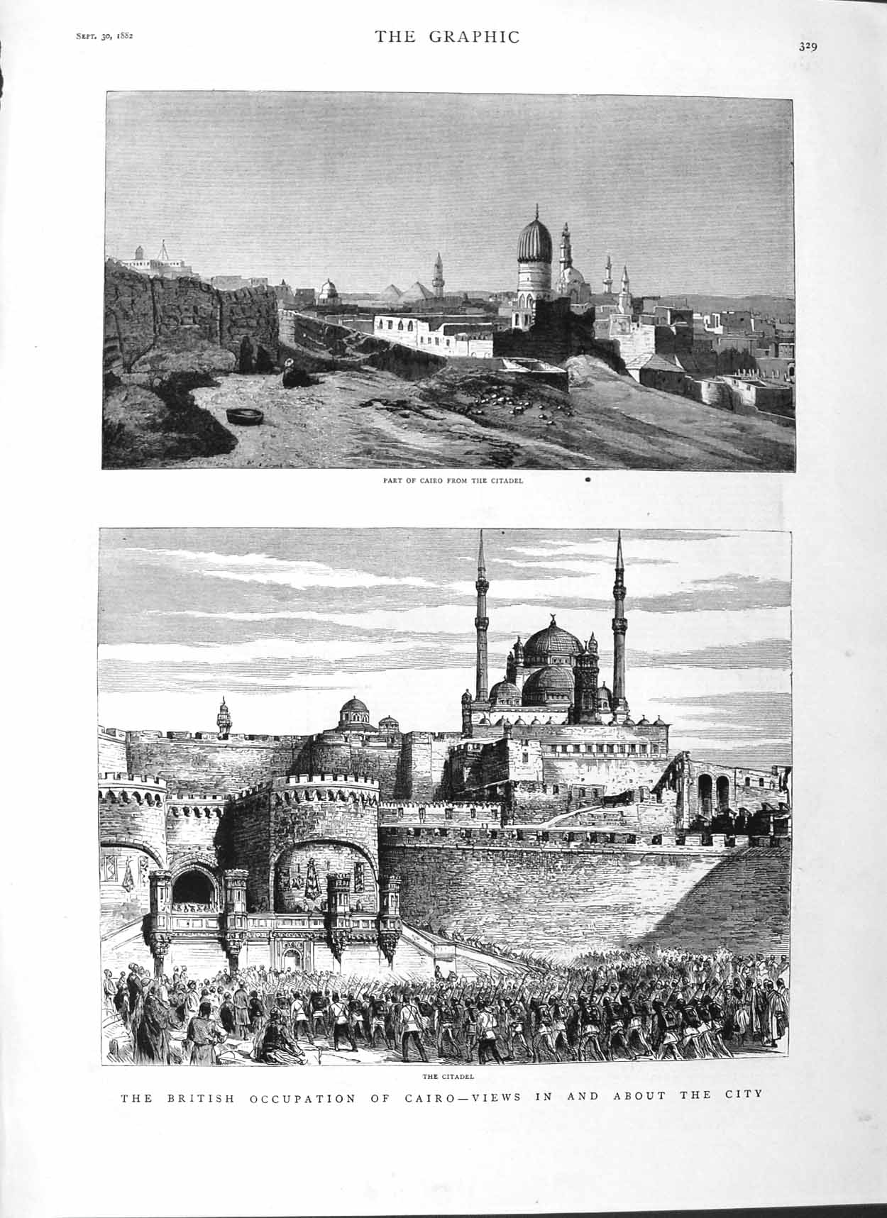 Original Old Antique Print 1882 Cairo Citadel Egypt British Siers War Fine Art