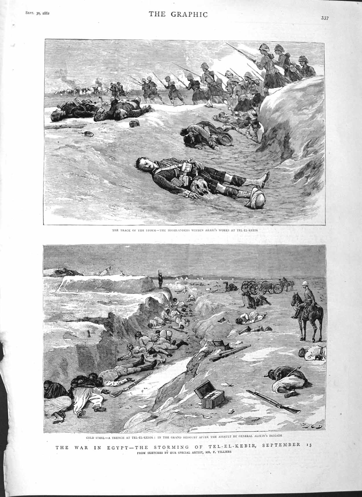 Original Old Antique Print 1882 Highlanders Siers War Tel-El-Kebir Egypt Alison