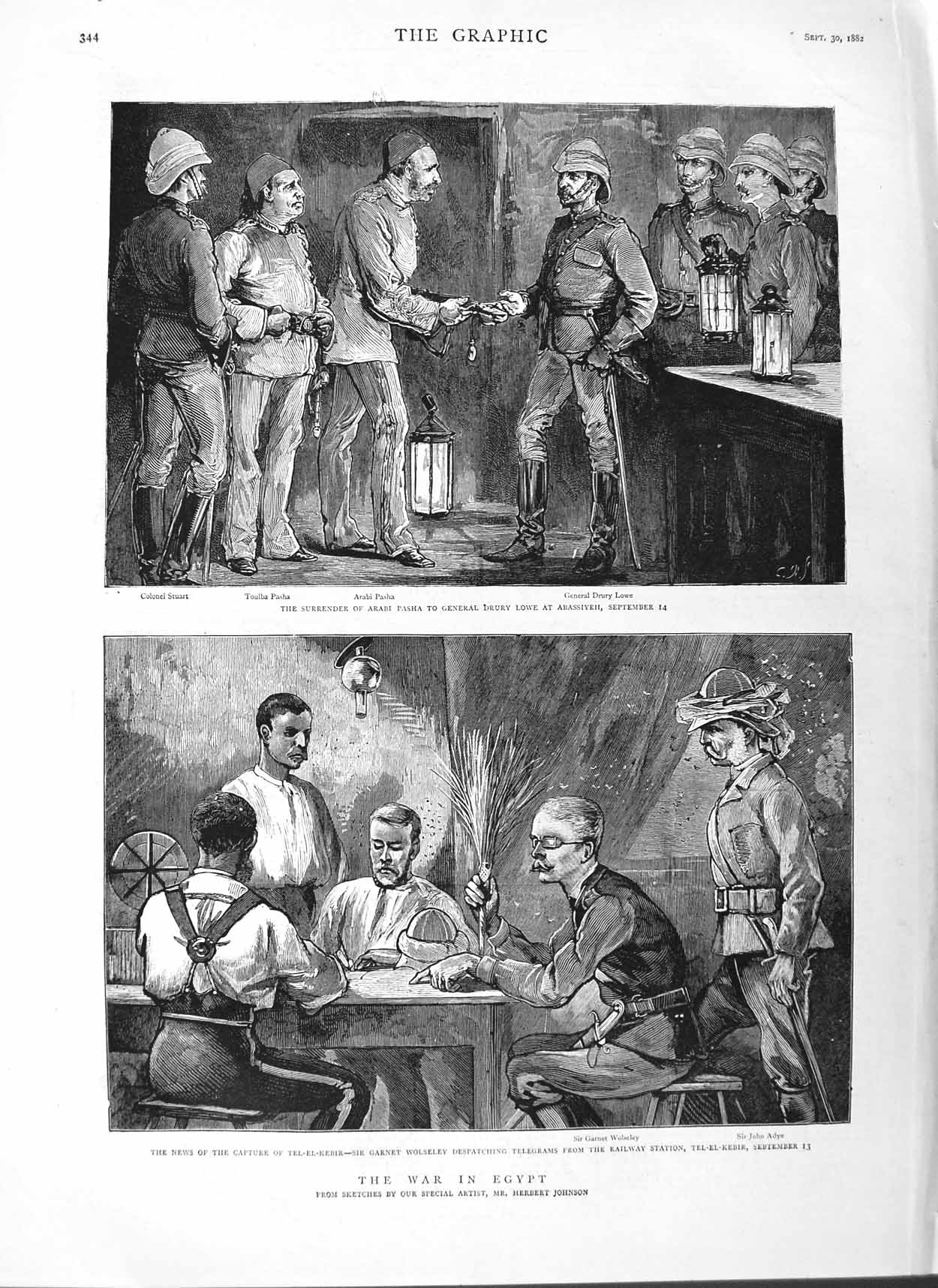 Original Old Antique Print 1882 Arabi Pasha Drury Lowe Tel-El-Kebir Wolsel 19th