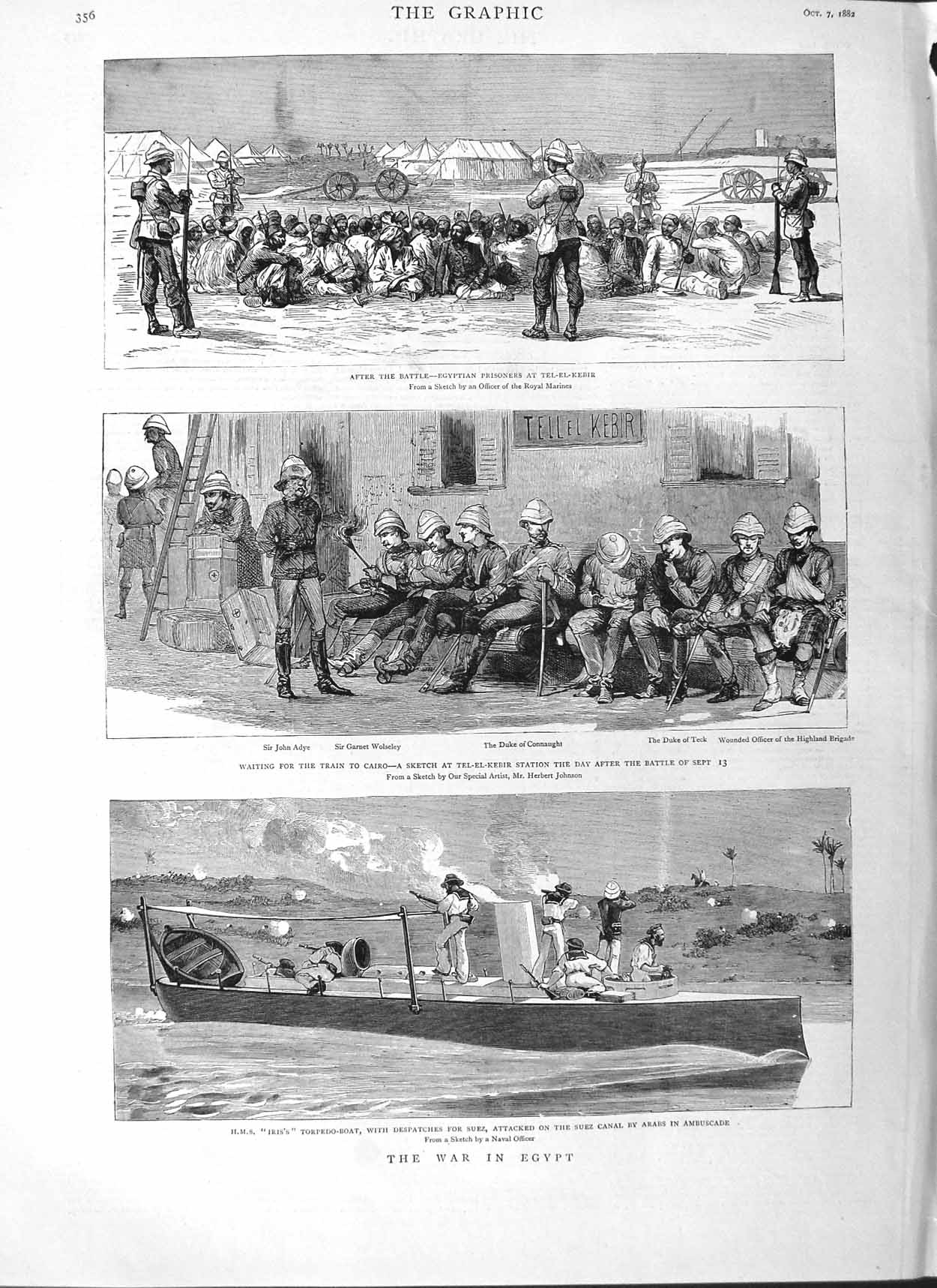 Old Antique Print 1882 War Egypt Train Cairo Tel-El-Kebir Duke Connaught 19th