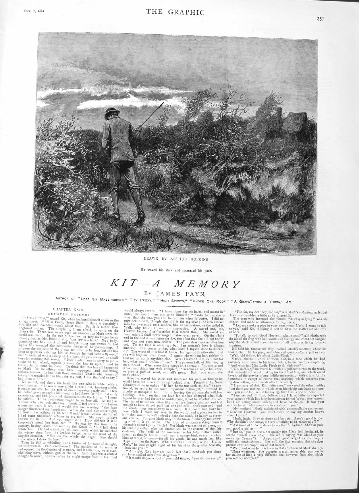 Old Antique Print 1882 Illustration Story Kit Man Country Arthur Hopkins 19th