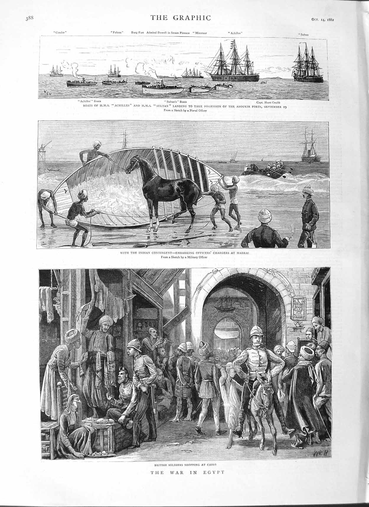 Original Old Antique Print 1882 War Egypt British Siers Cairo Madras Ships 19th