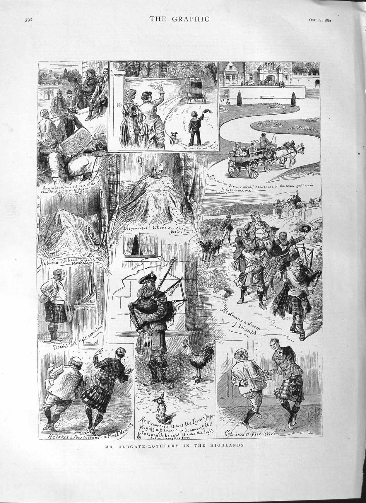 Original Old Antique Print 1882 Aldgate-Lothbury Highlands Scotland Ba Victorian