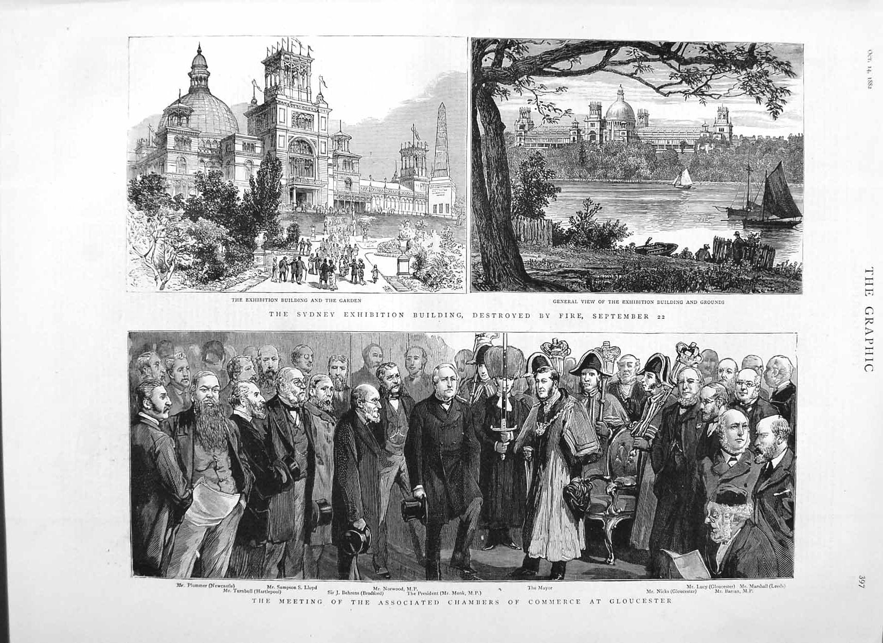 Original Old Antique Print 1882 Chambers Commerce Gloucester Australia Sydney