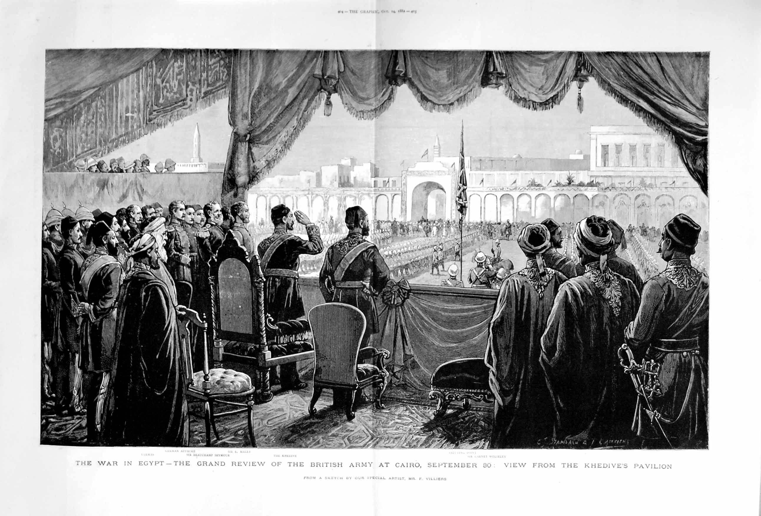 Original Old Antique Print 1882 War Egypt British Army Cairo Khedive Pavil 19th