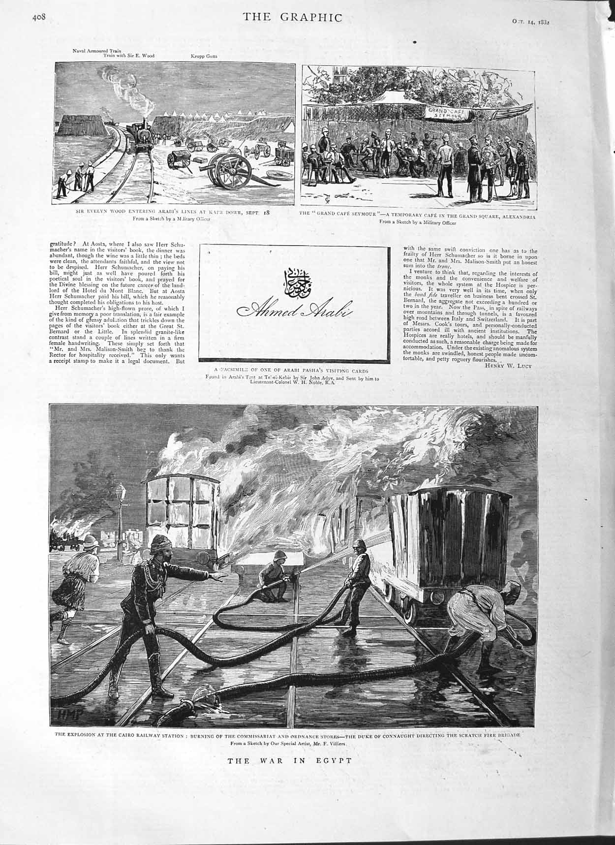 Original Old Antique Print 1882 War Egypt Cairo Railway Connaught Wood Seymour