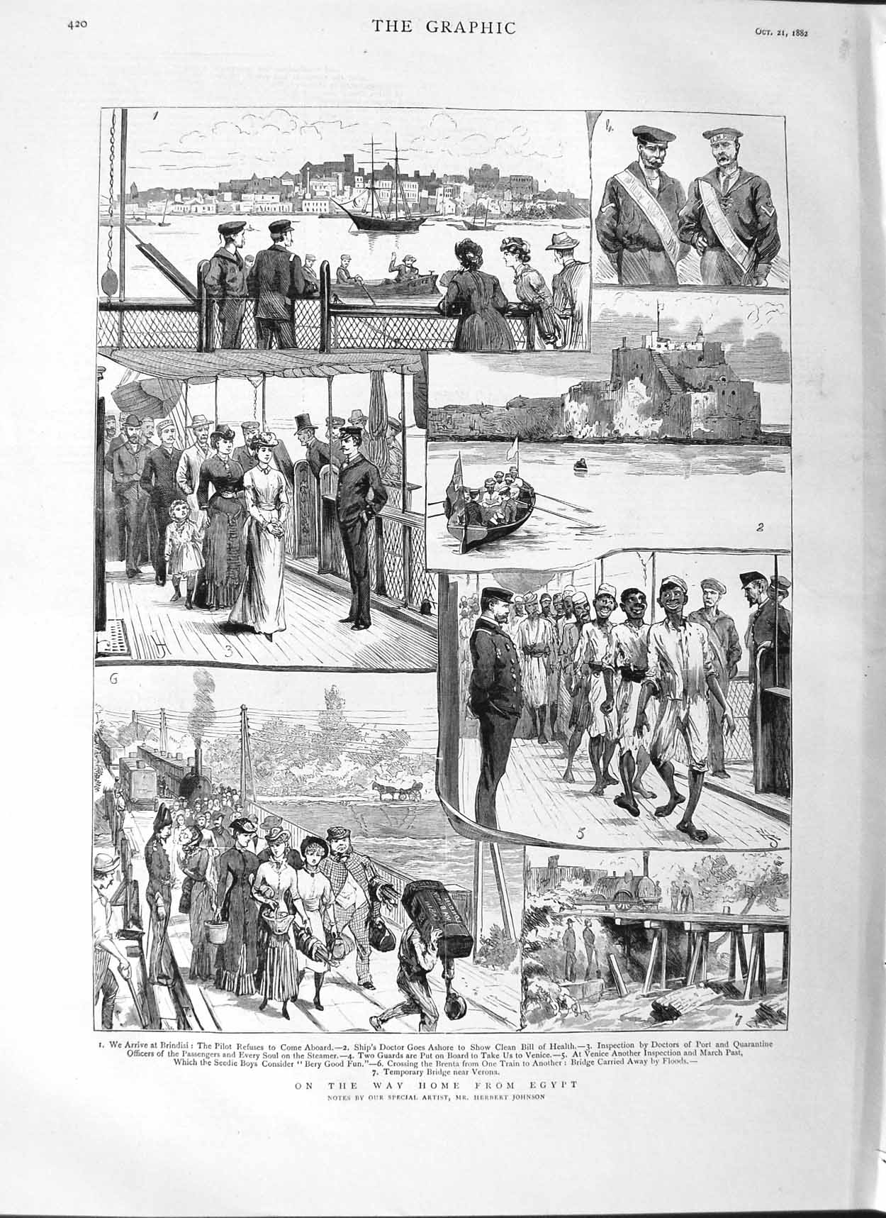Original Old Antique Print 1882 Egypt War Siers Brindisi Ship Doctor Victorian