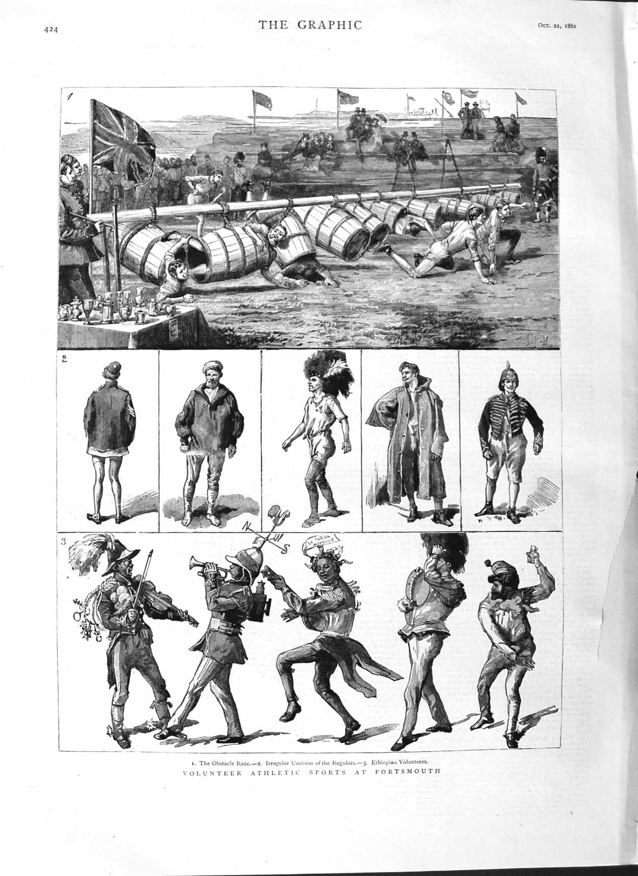 Original Old Antique Print 1882 Athletic Sports Portsmouth Ethiopian Volunteers