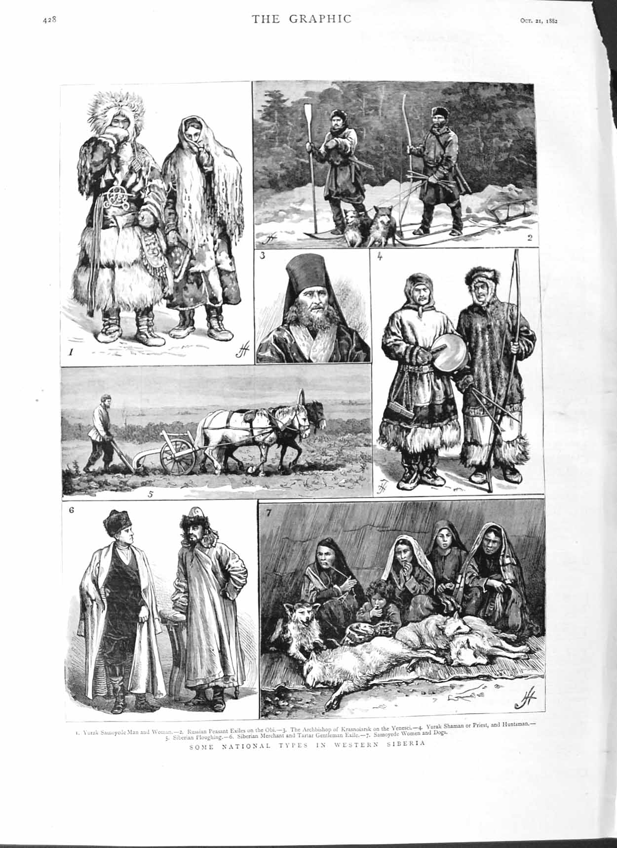 Original Old Antique Print 1882 Siberia Yurak Samoyede Peasant Obi Krasnoia 19th