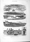 Original Old Antique Print 1882 Oyster Culture Arcachon Fishing Boats F 19th