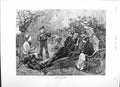 Original Old Antique Print 1882 Arhtur Hopkins Fine Art Family Garden Scene
