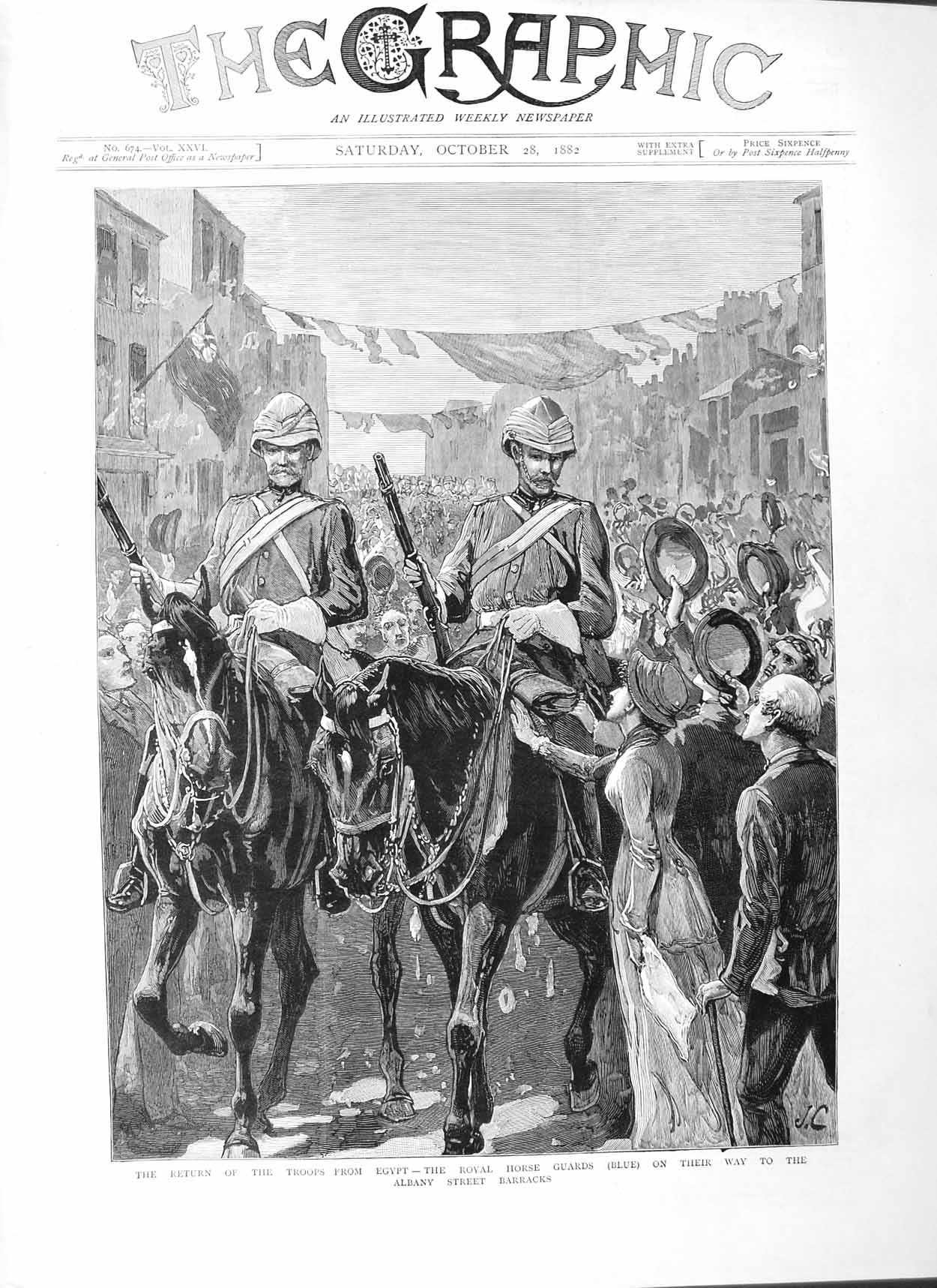 Antique Old Print Ref.321 1882 Siers War Egypt Horse Guards Albany Barracks