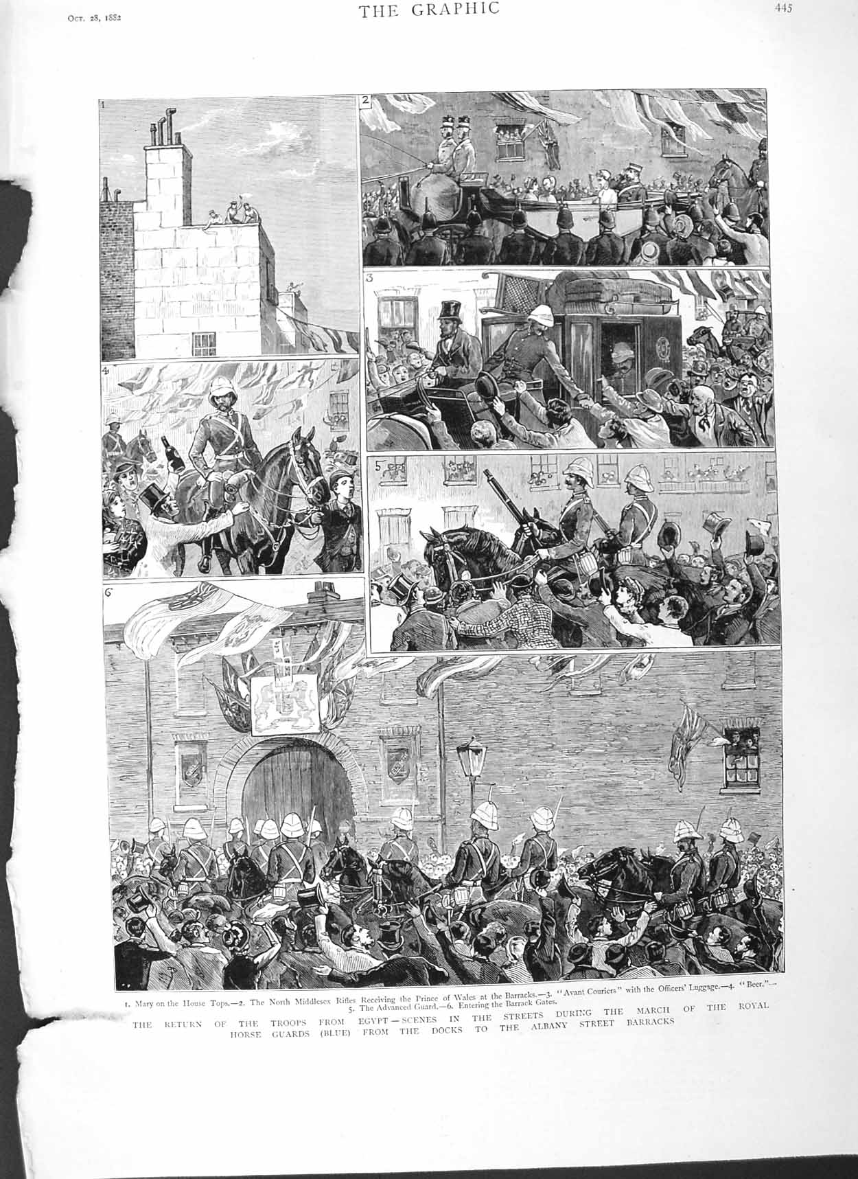 Original Old Antique Print 1882 Siers War Egypt Horse Guards Albany Barracks
