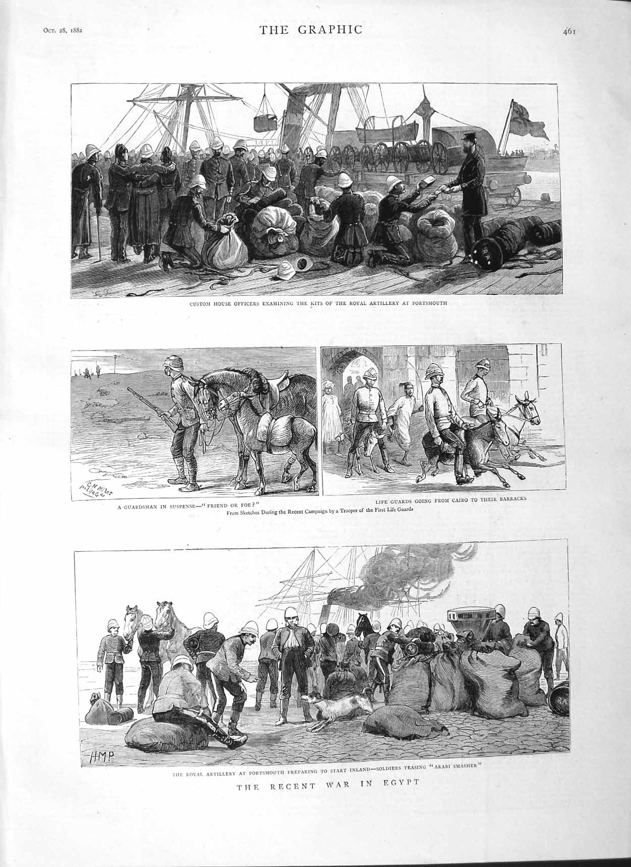 Old Antique Print 1882 War Egypt Artillery Life Guards Portsmouth Ships 19th