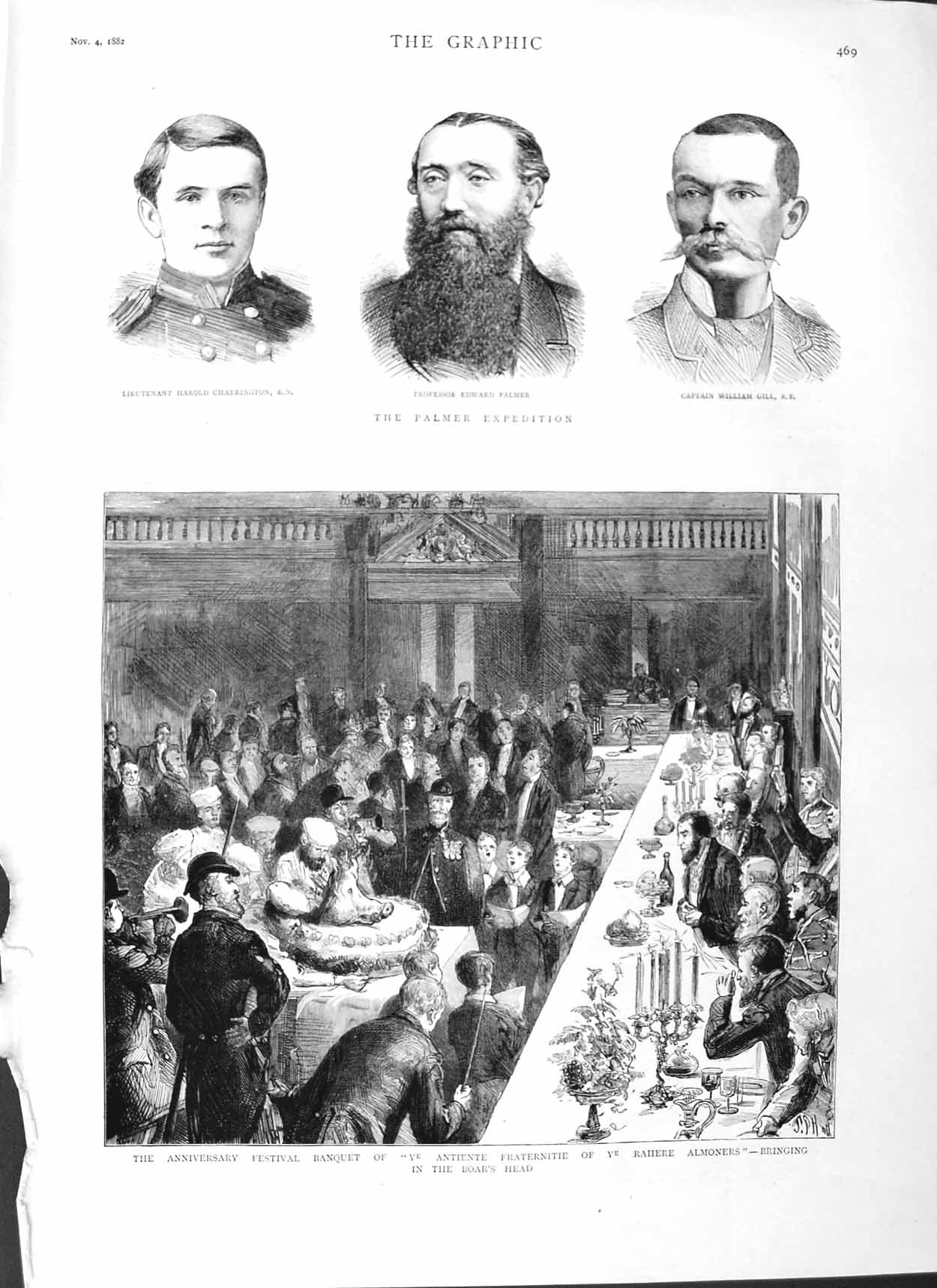 Old Antique Print 1882 Charrington Plamer Expedition Gill Rahere Almoners 19th