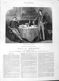 Original Old Antique Print 1882 Illustration Story Kit Men Smoking Drinking Art