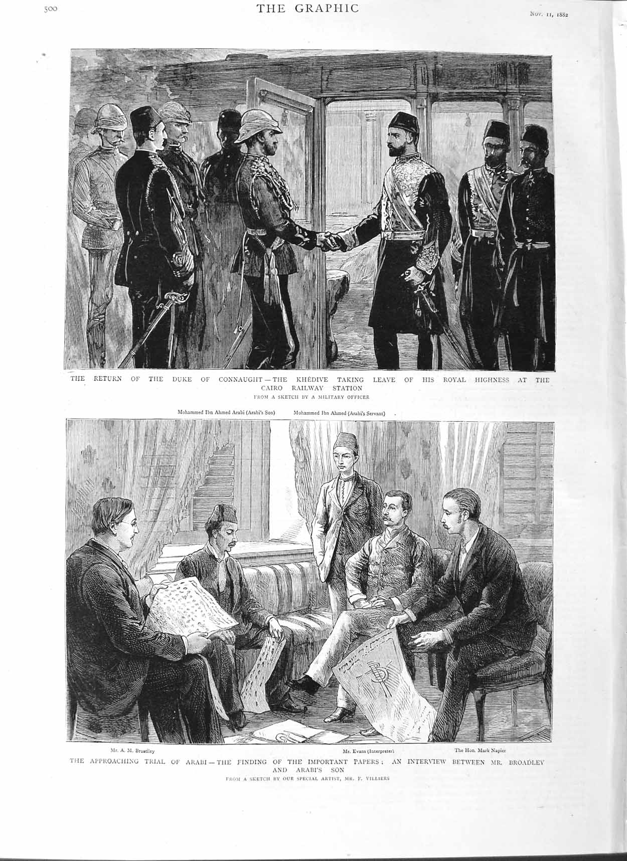 Original Old Antique Print 1882 Duke Connaught Khedive Cairo Train Arabi Evans