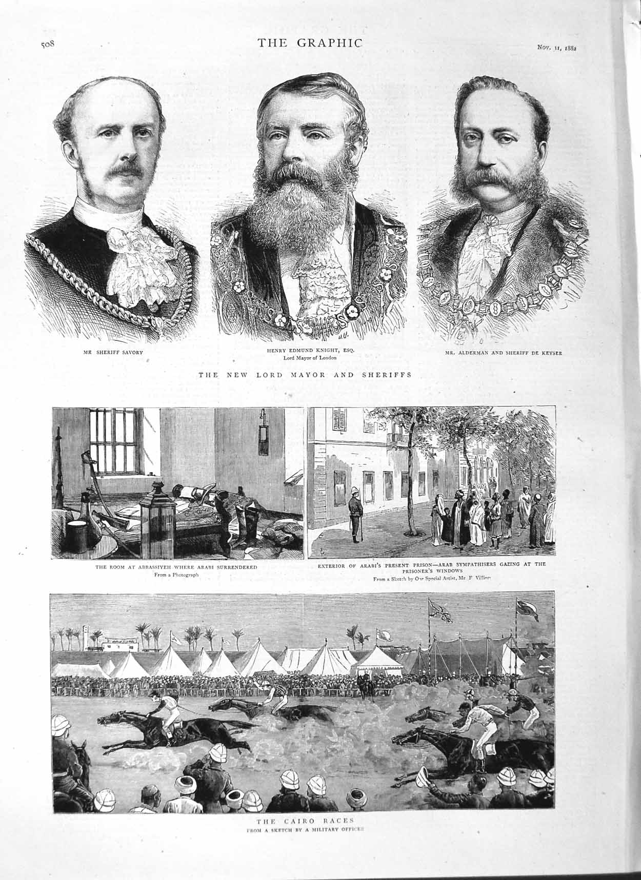 Old Antique Print 1882 Sheriff Savory Knight Alderman Mayor Cairo Horses 19th