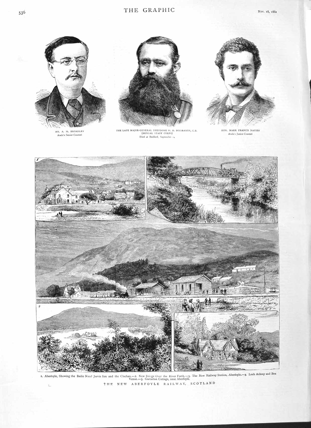 Original Old Antique Print 1882 Aberfoyle Railway Scotland Broadley Napier 19th