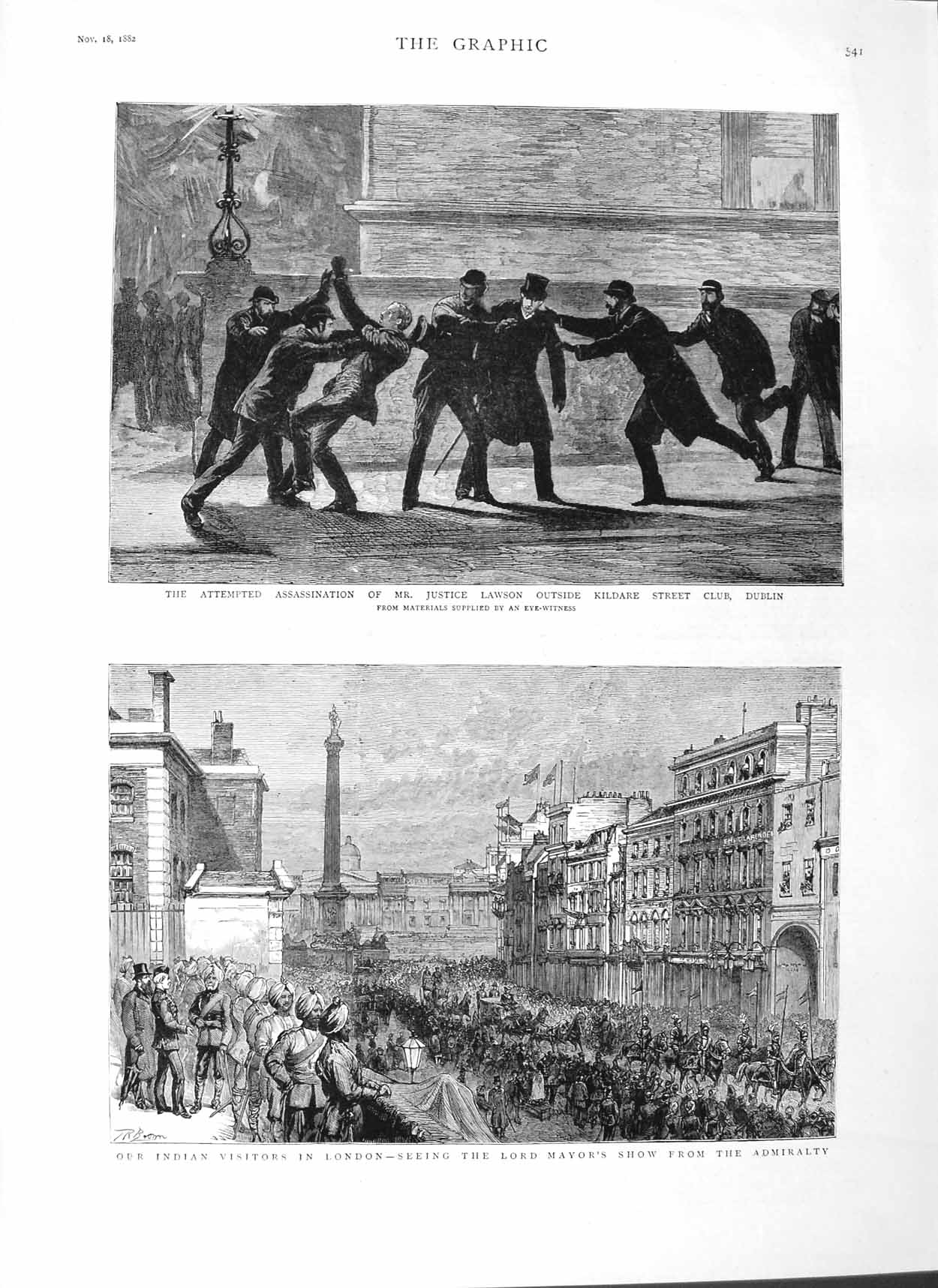 Old Antique Print 1882 Assassination Justice Lawson Dublin Mayor London 19th