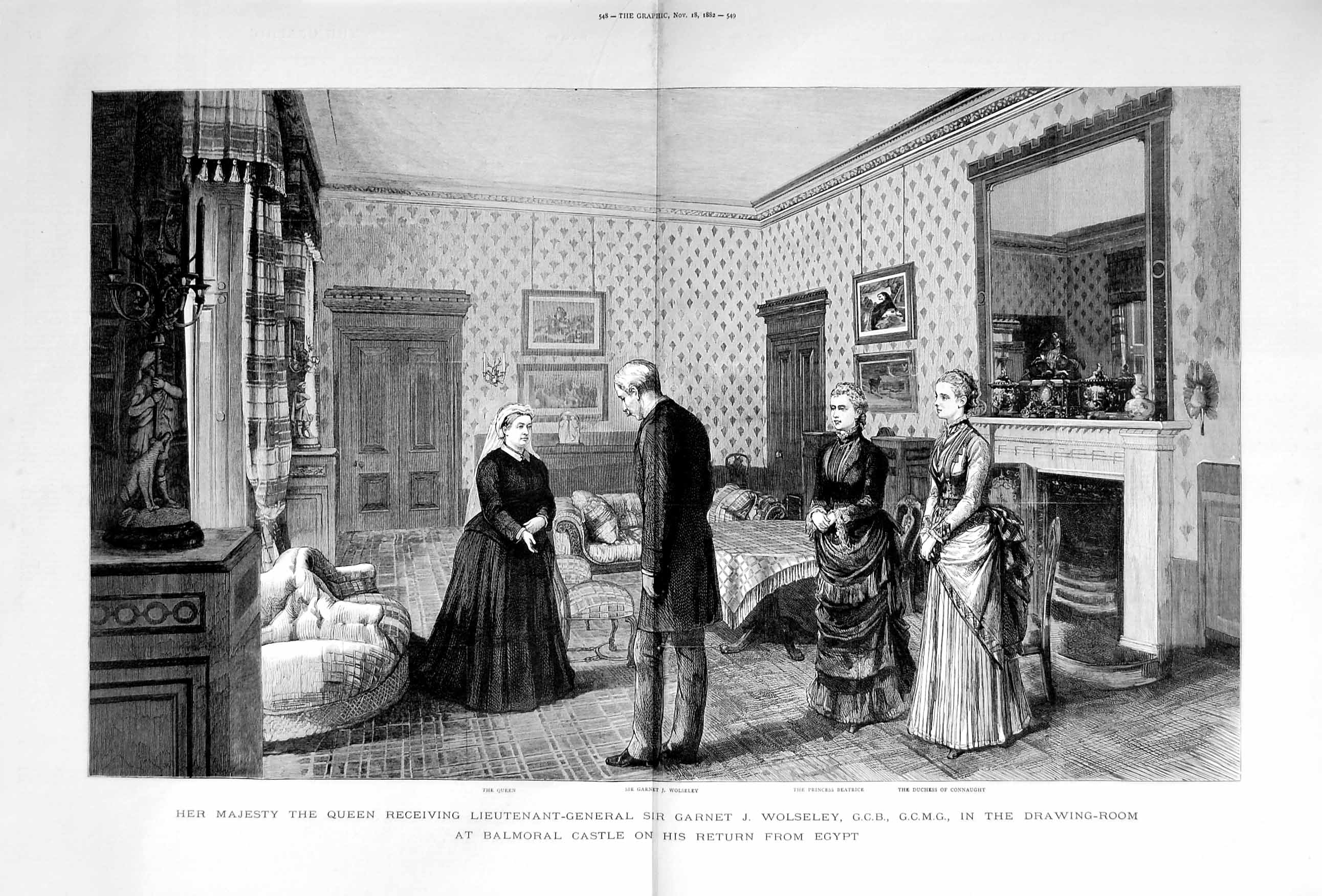 Old Antique Print 1882 Queen Wolseley Beatrice Connaught Balmoral Castle 19th