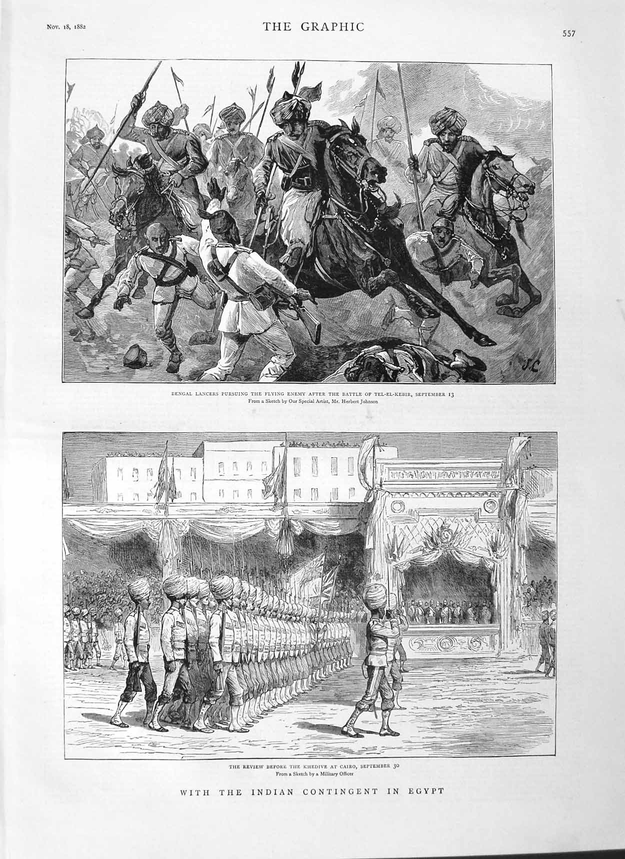 Original Old Antique Print 1882 Bengal Lancers Tel-El-Kebir Khedive Ca Victorian