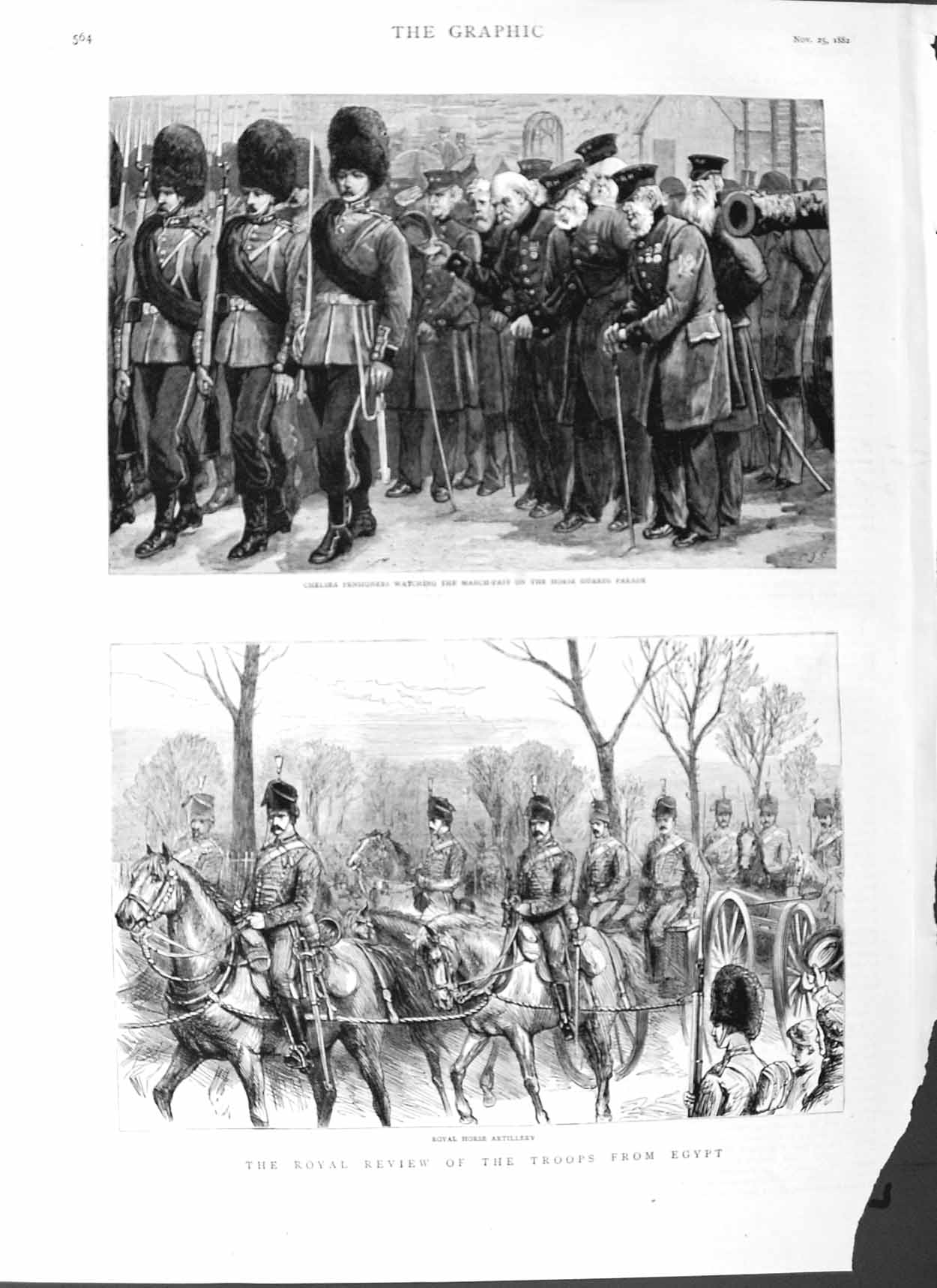 Original Old Antique Print 1882 Siers War Egypt Chelsea Pensioners Horse Guards