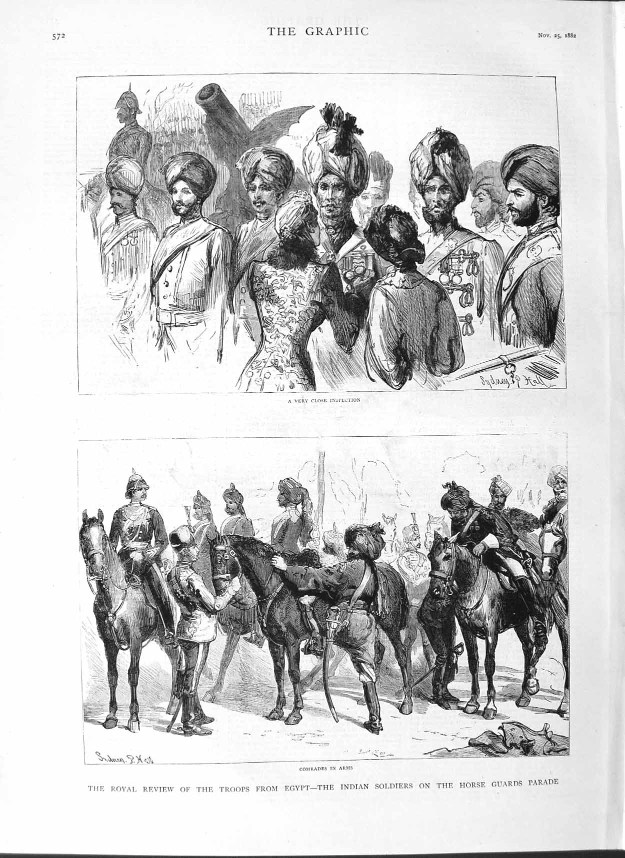 Original Old Antique Print 1882 Siers War Egypt Indian Horse Guards Parade 19th