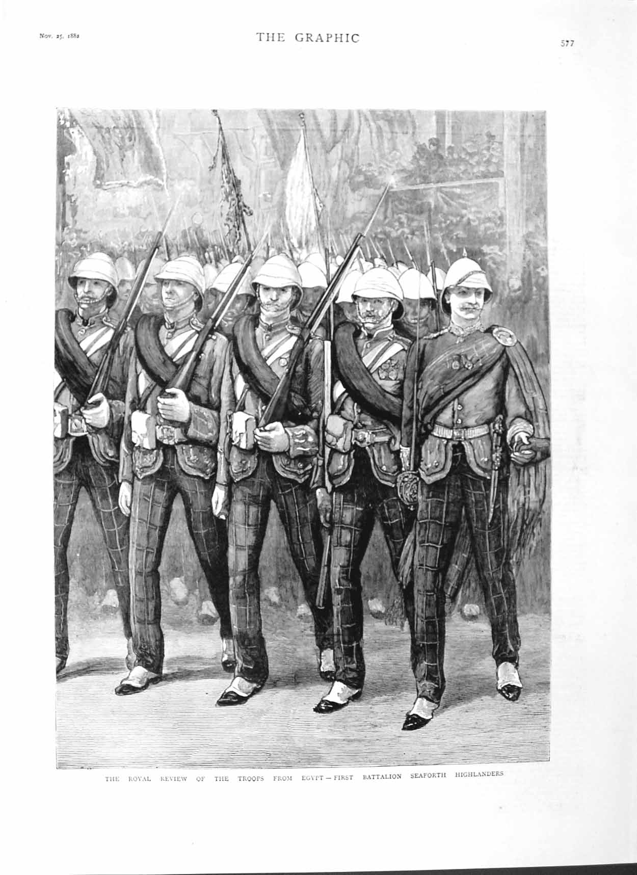 Original Old Antique Print 1882 Siers War Egypt Battalion Seaforth Highlanders