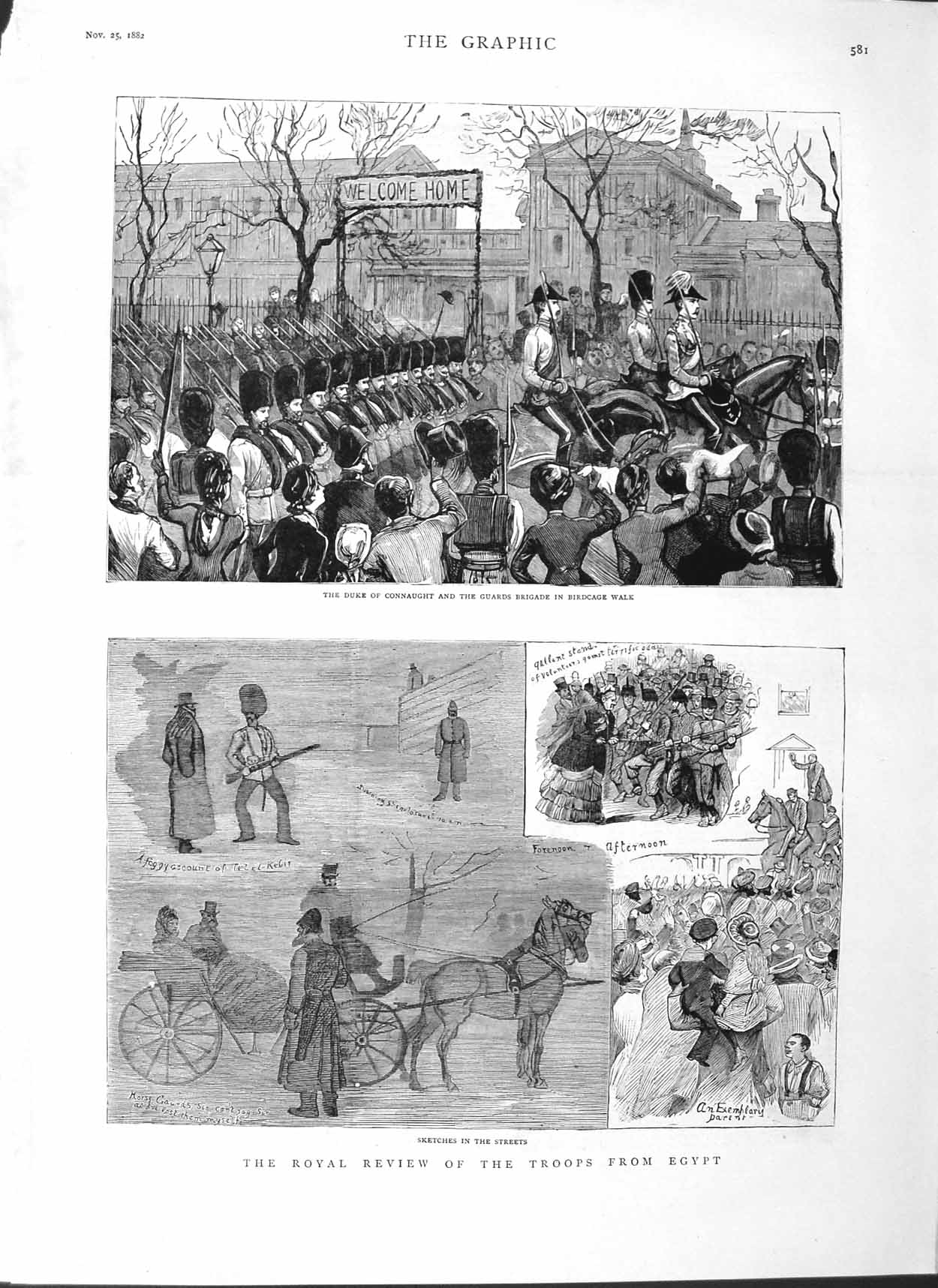 Original Old Antique Print 1882 Duke Connaught Birdcage Walk Siers Egypt War