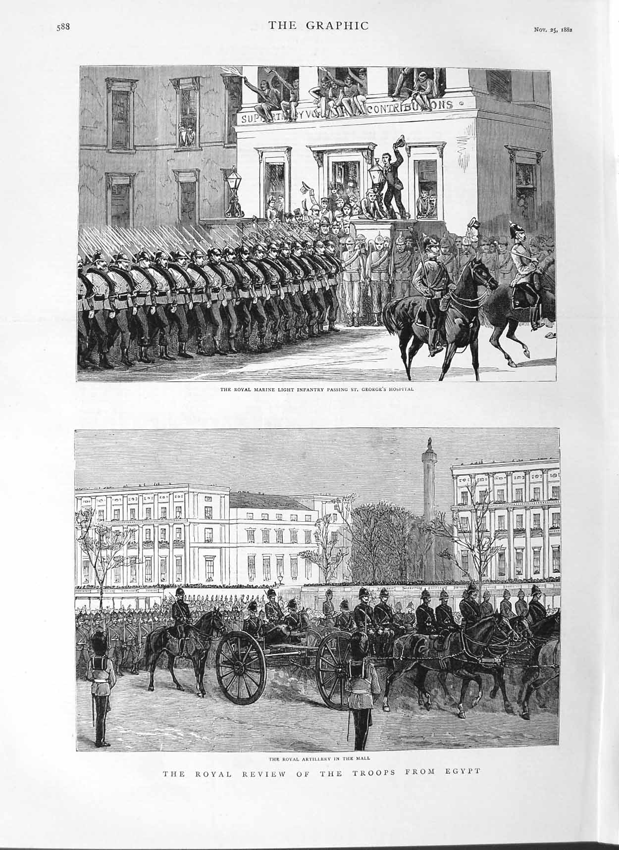 Original Old Antique Print 1882 War Marine Siers George'S Hospital Mall Egypt