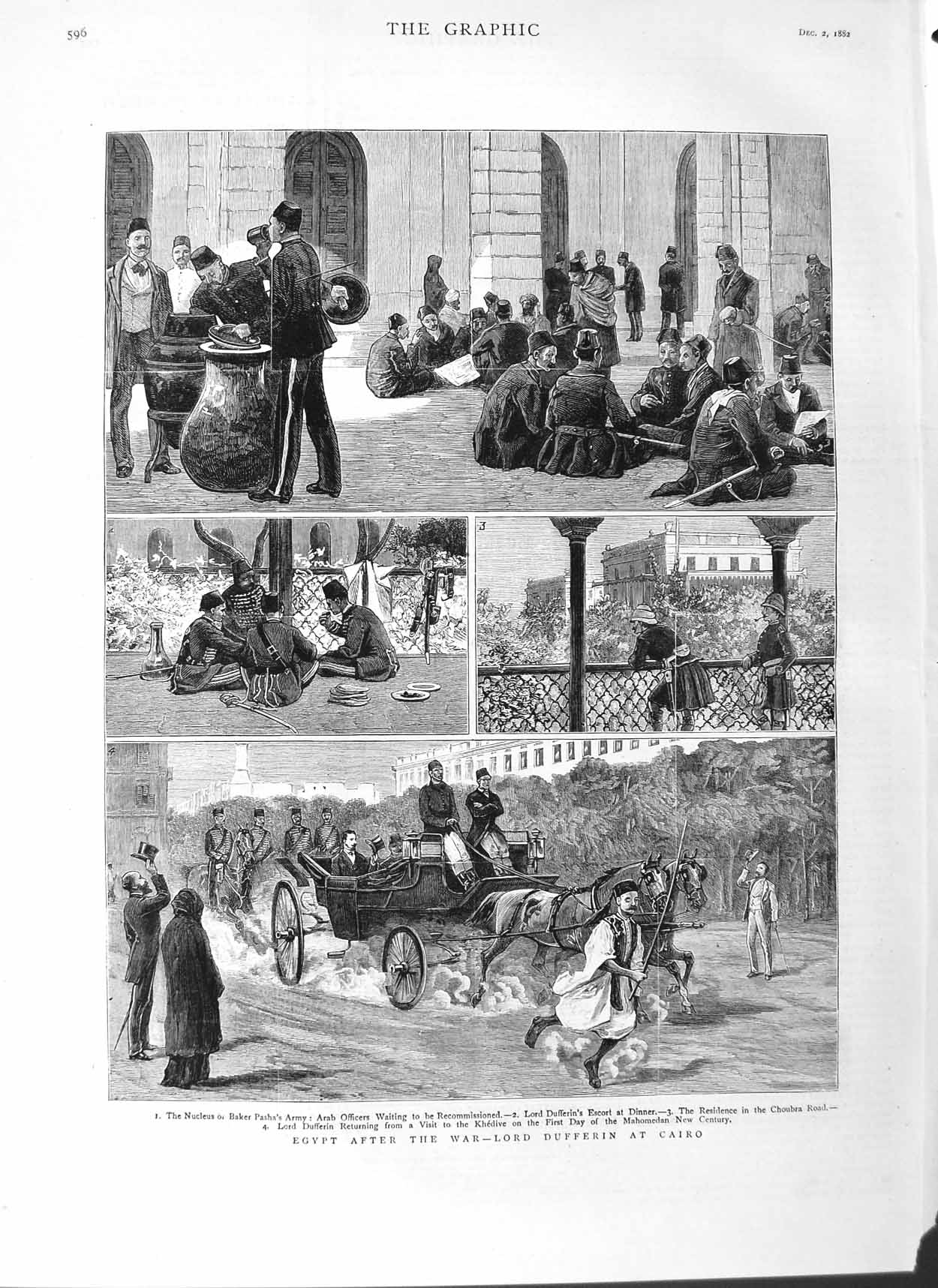 Old Antique Print 1882 Egypt War Lord Dufferin Cairo Baker Pasha Fine Art 19th
