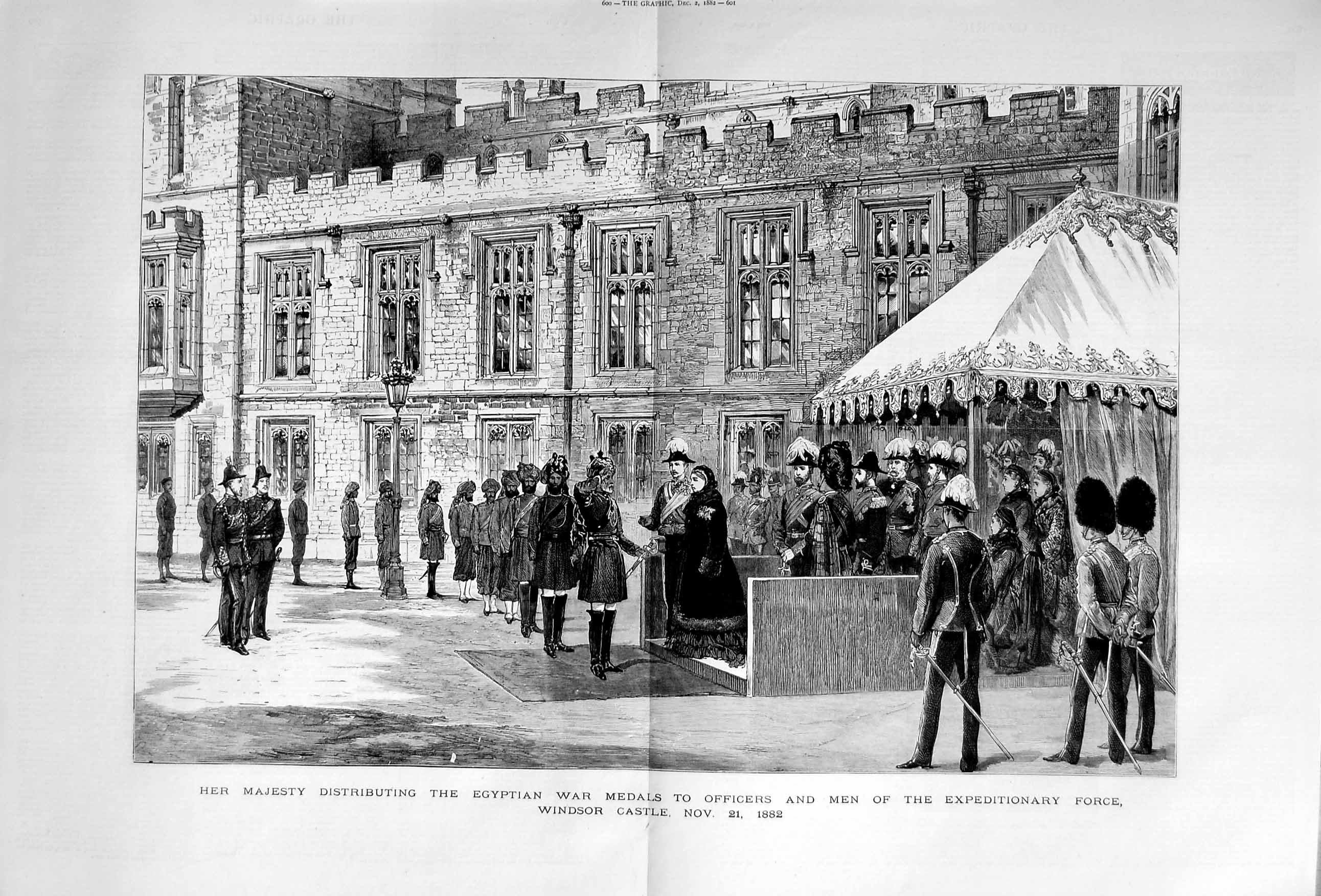 Original Old Antique Print 1882 Egypt War Medals Siers Windsor Castle Queen