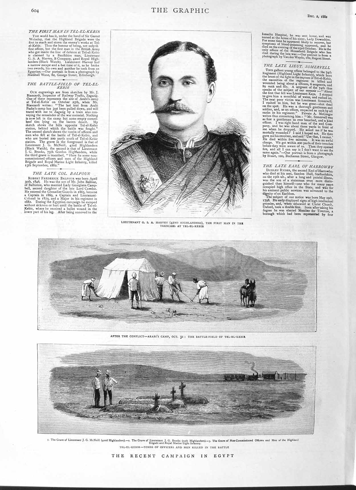 Old Antique Print 1882 Harvey Tel-El-Kebir Egypt War Mcneill Grave Brooks 19th